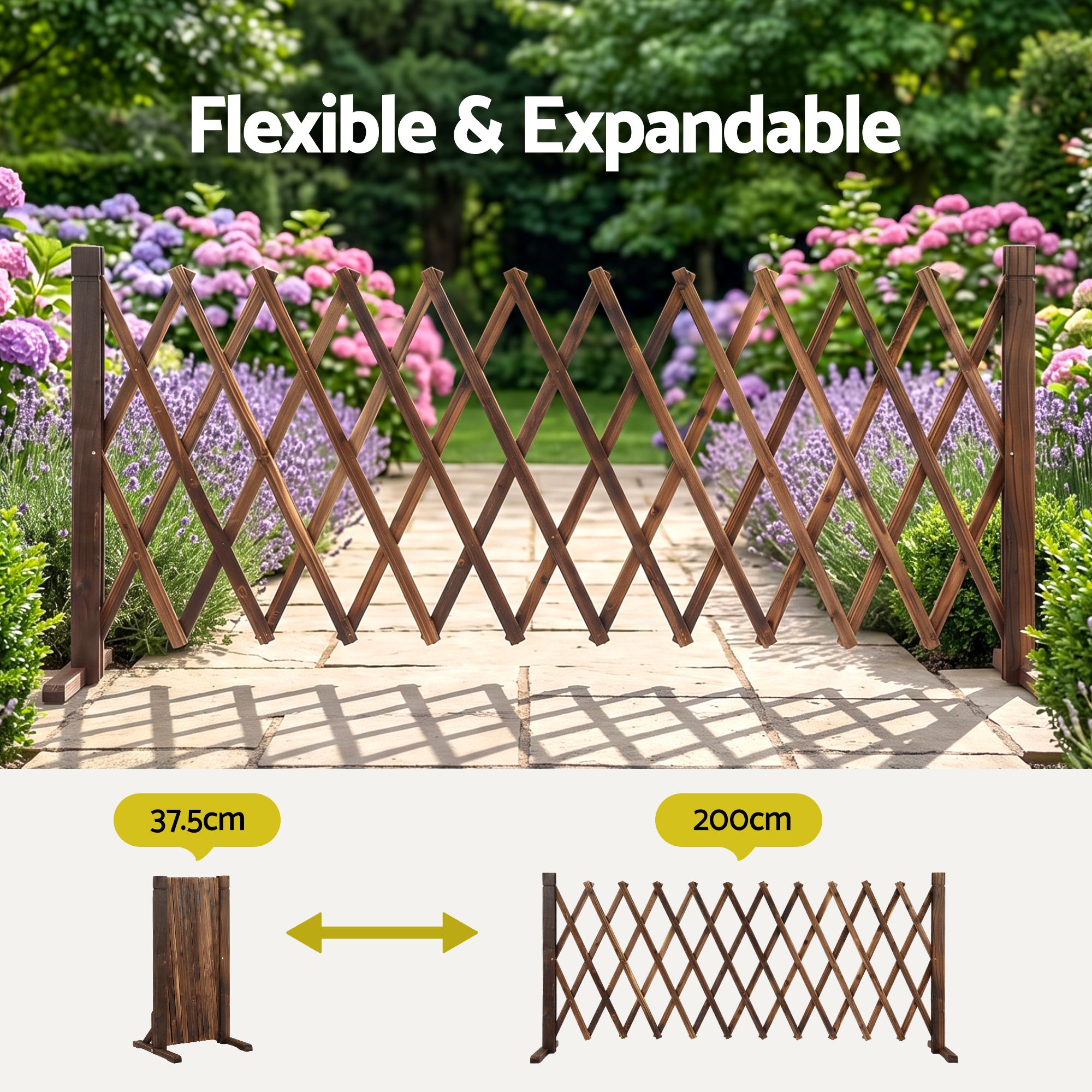 Gardeon Garden Fences Expandable Wooden Trellis Fence Plant Frame 200cm Brown - Image 5