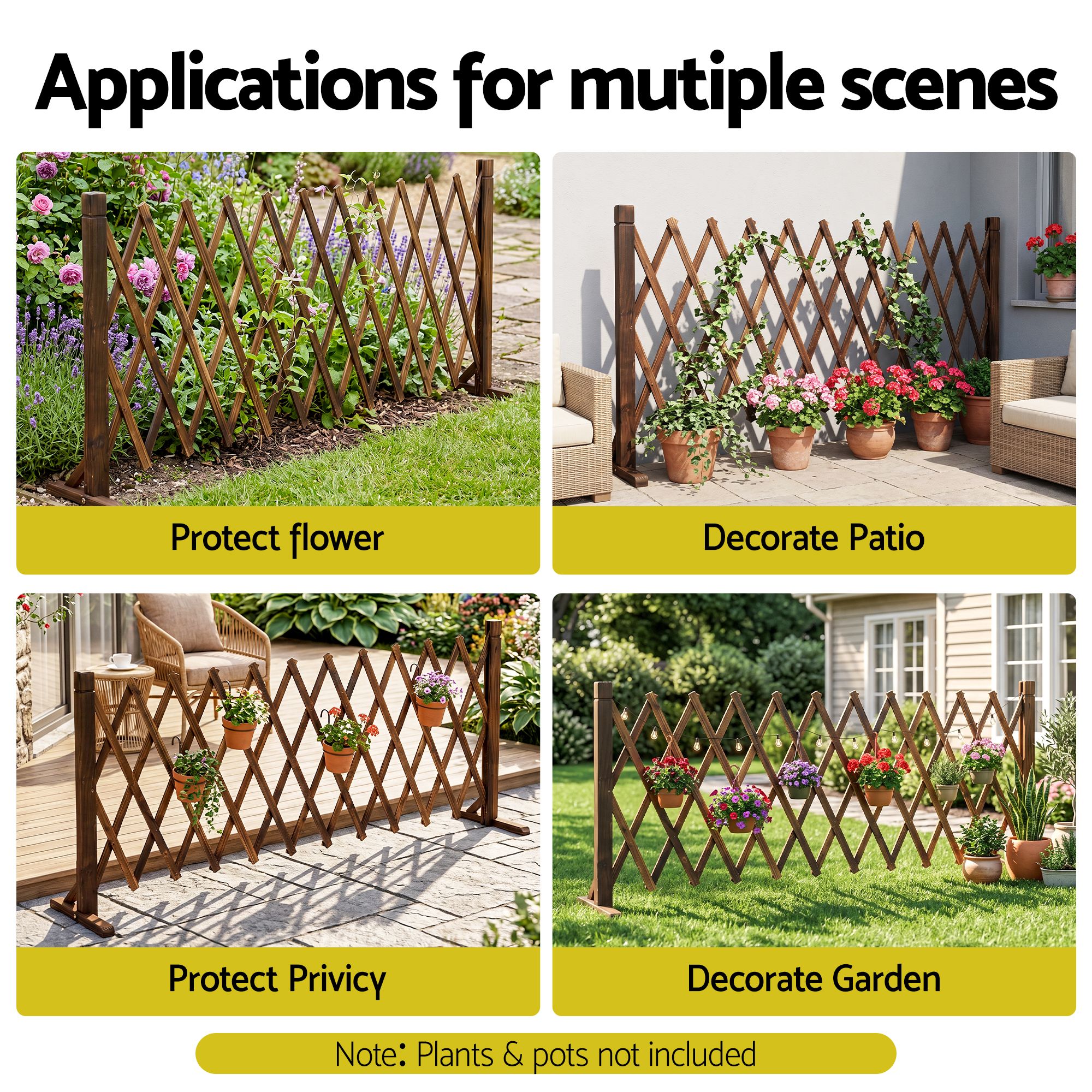 Gardeon Garden Fences Expandable Wooden Trellis Fence Plant Frame 200cm Brown - Image 7