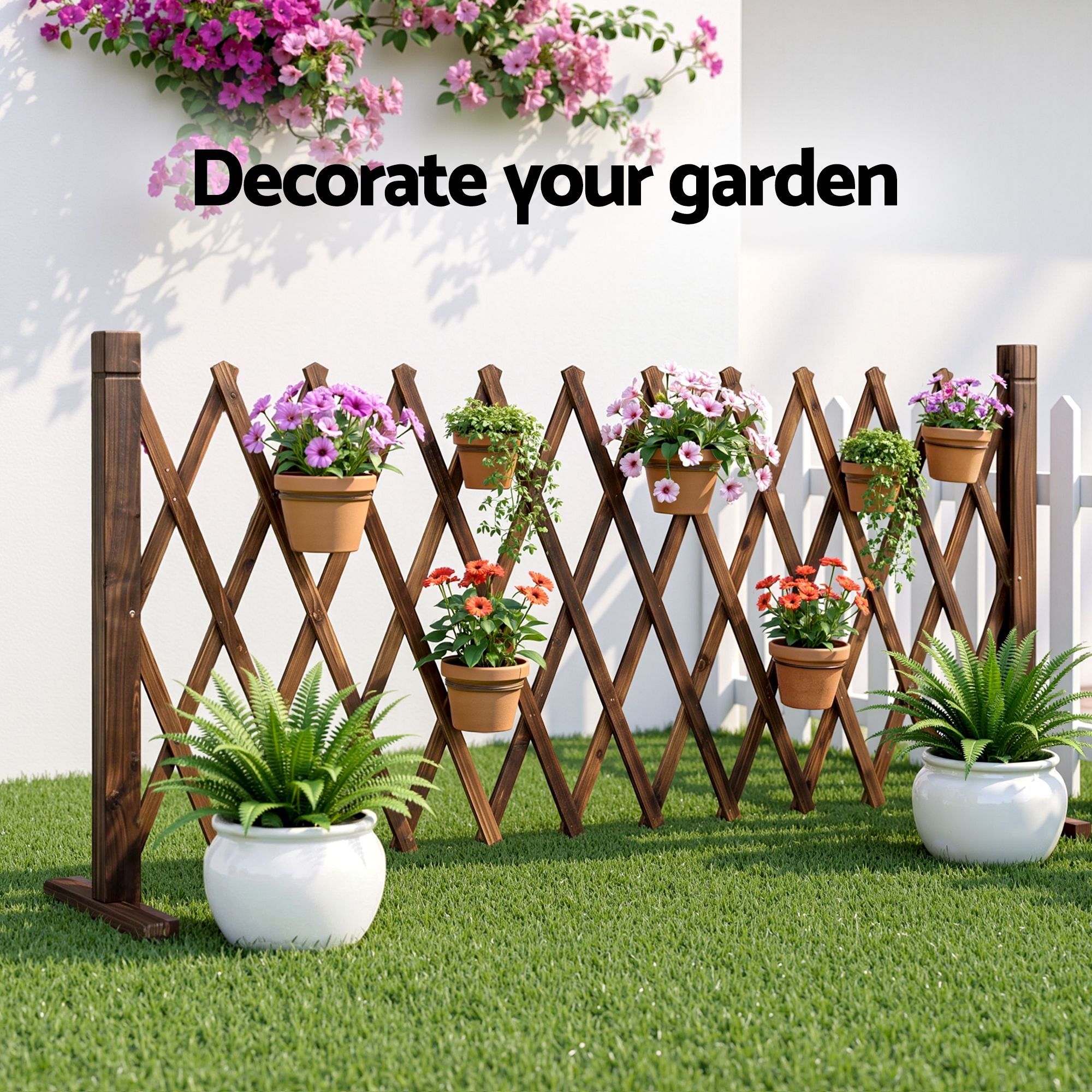 Gardeon Garden Fences Expandable Wooden Trellis Fence Plant Frame 200cm Brown - Image 8