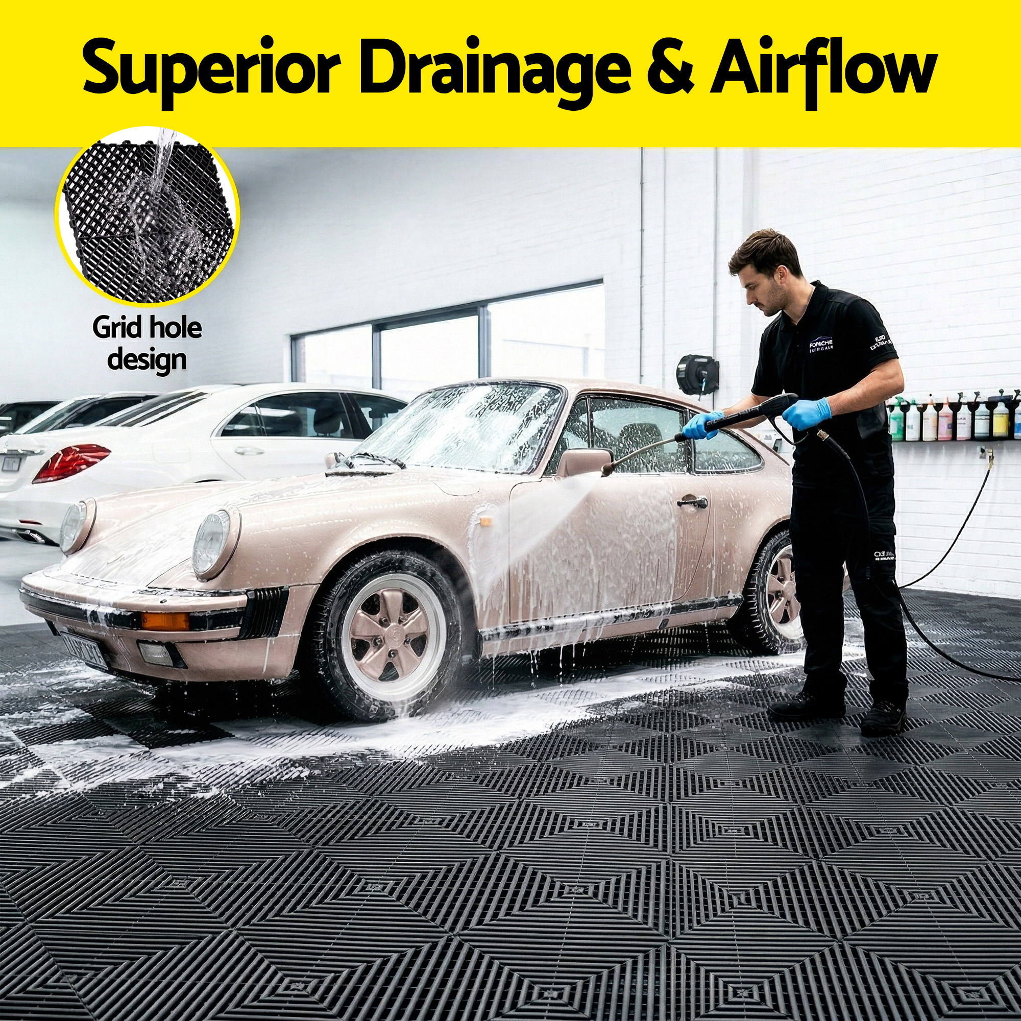 Giantz 20PCS Garage Floor Tiles Interlocking Drainage Non-Slip Tiles Heavy Duty for Workshop Black - Image 4