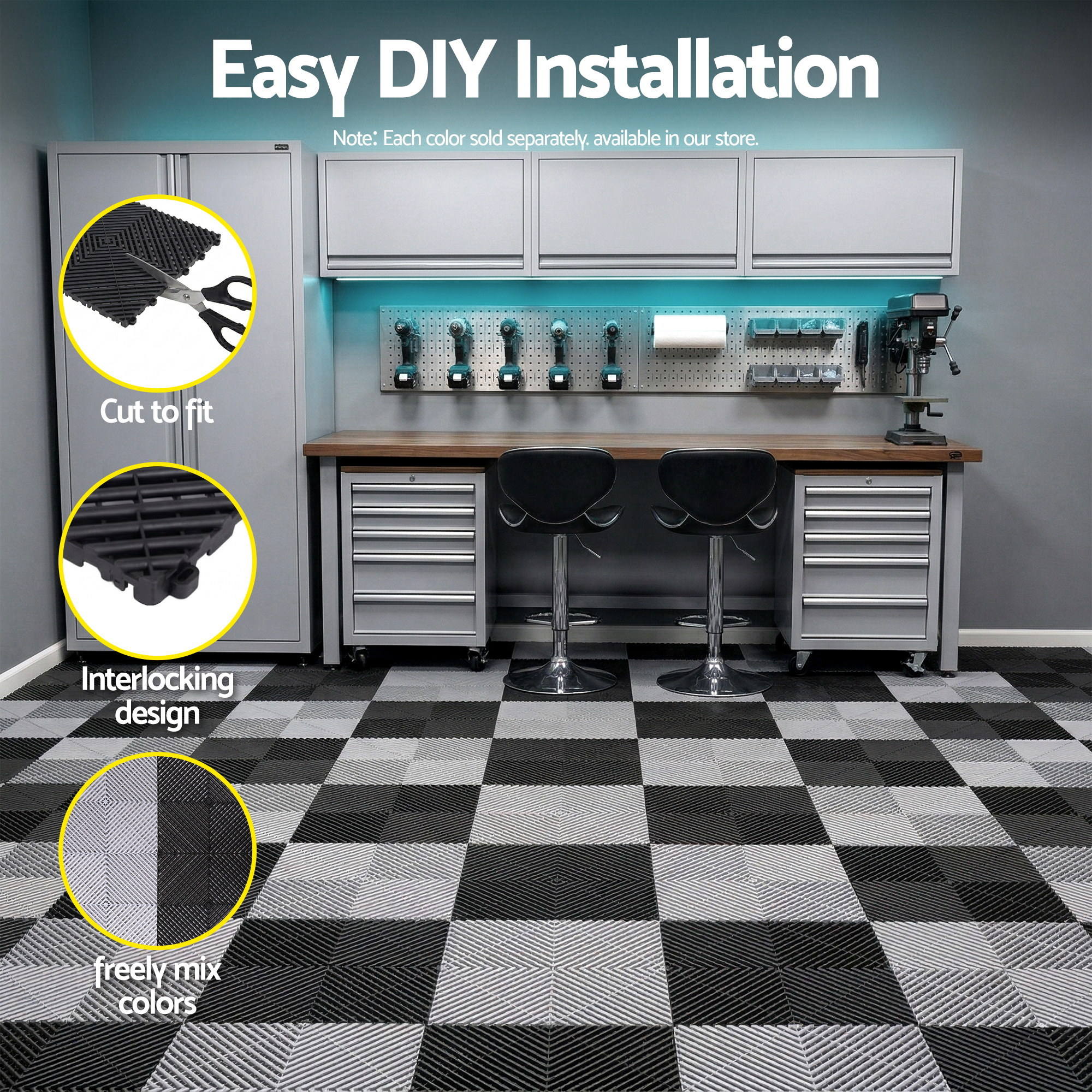 Giantz 20PCS Garage Floor Tiles Interlocking Drainage Non-Slip Tiles Heavy Duty for Workshop Black - Image 6