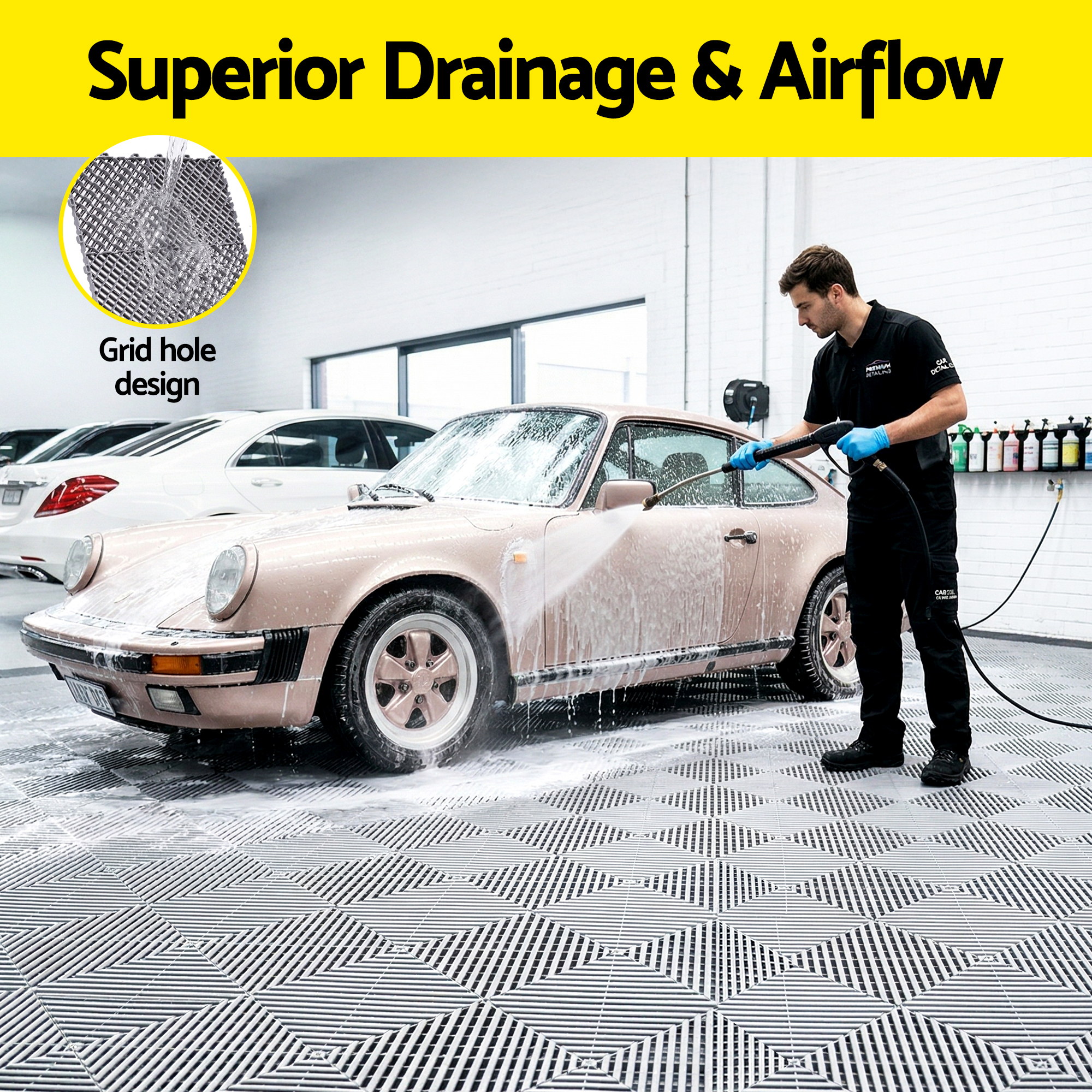 Giantz 20PCS Garage Floor Tiles Interlocking Drainage Non-Slip Tiles Heavy Duty for Workshop Grey - Image 4