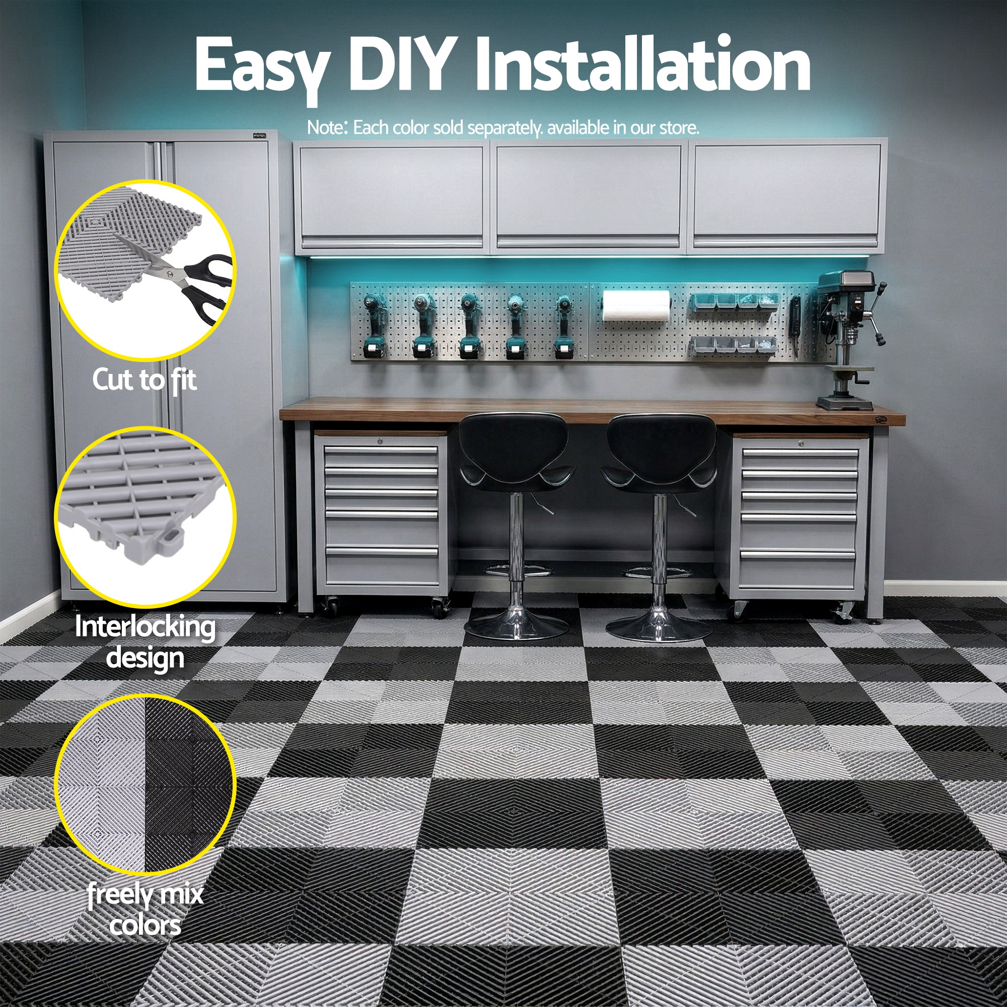 Giantz 20PCS Garage Floor Tiles Interlocking Drainage Non-Slip Tiles Heavy Duty for Workshop Grey - Image 6