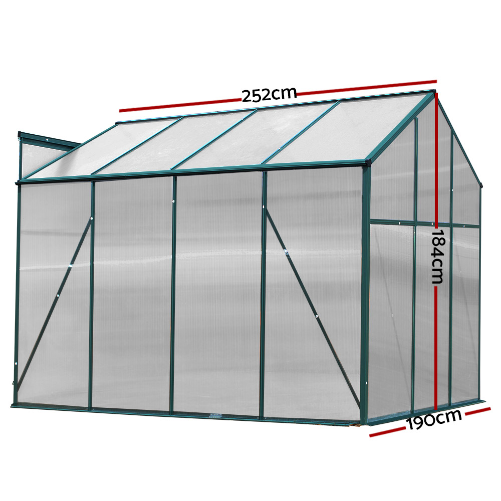 Green Fingers Greenhouse 2.52x1.9x1.83M Aluminium Polycarbonate Green House Garden Shed - Image 2