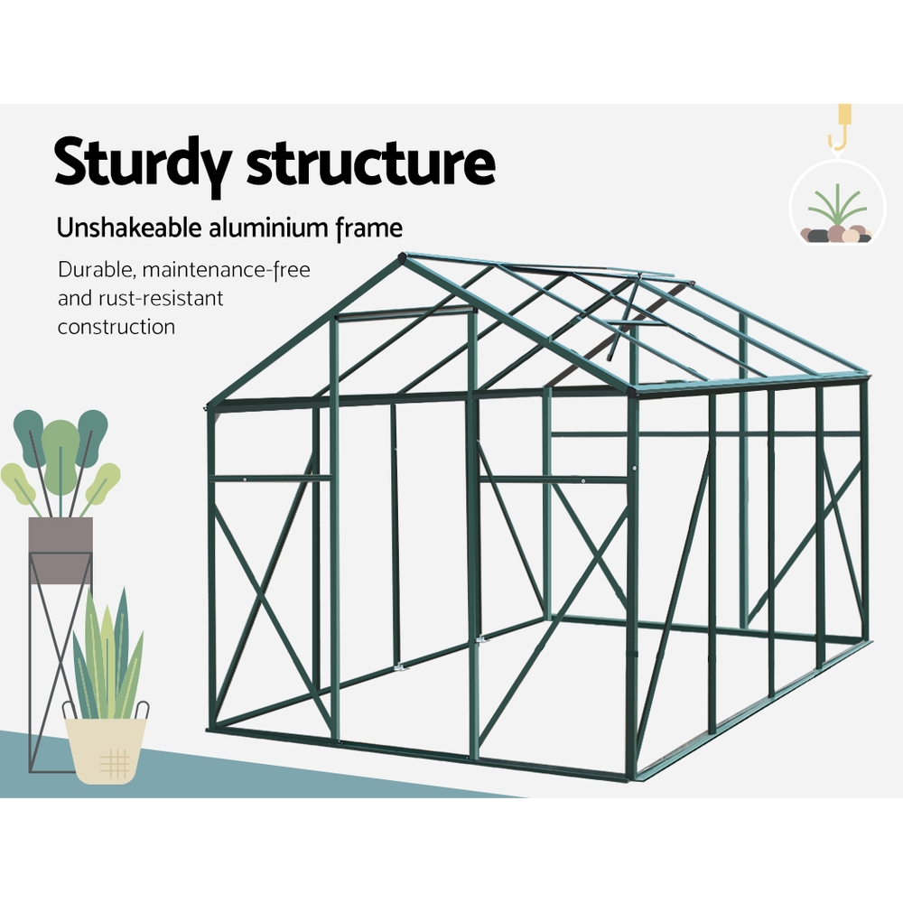 Green Fingers Greenhouse 2.52x1.9x1.83M Aluminium Polycarbonate Green House Garden Shed - Image 6