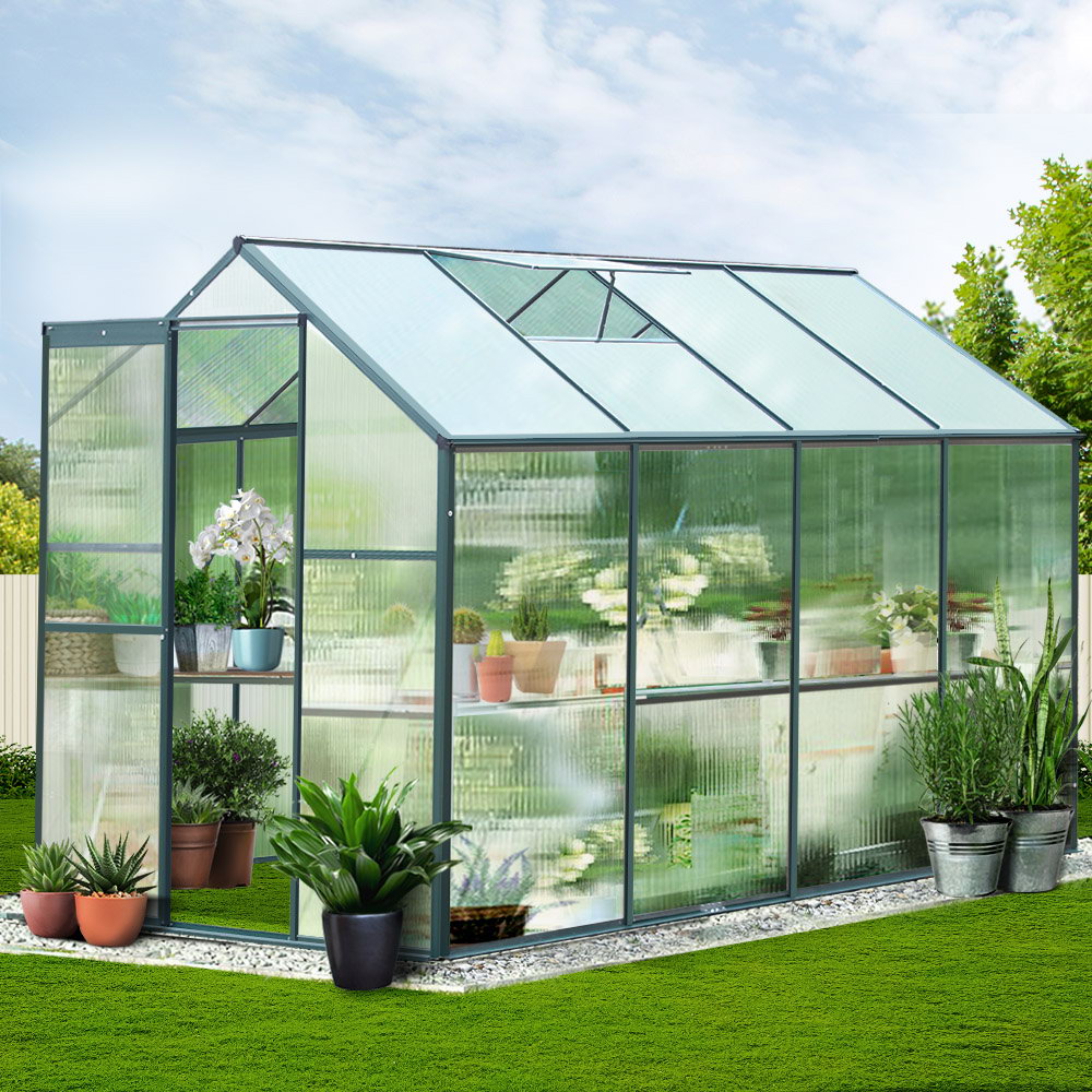 Green Fingers Greenhouse 2.52x1.9x1.83M Aluminium Polycarbonate Green House Garden Shed - Image 8