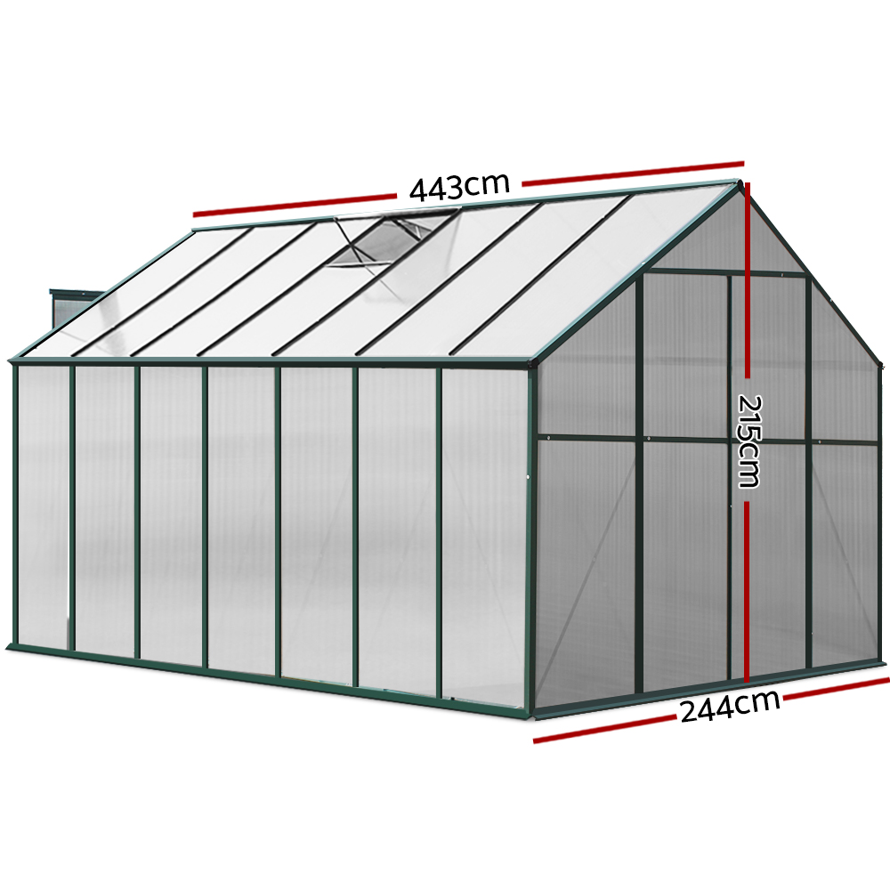 Green Fingers Greenhouse 4.43x2.44x2.15M Aluminium Polycarbonate Green House Garden Shed - Image 2