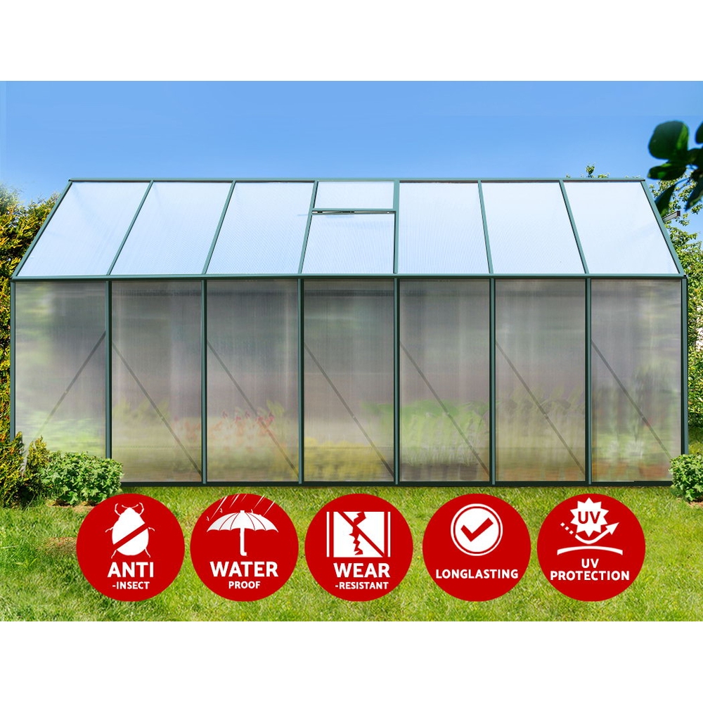 Green Fingers Greenhouse 4.43x2.44x2.15M Aluminium Polycarbonate Green House Garden Shed - Image 4