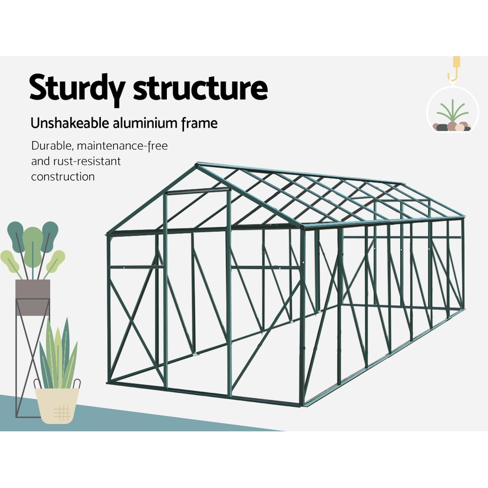 Green Fingers Greenhouse 4.43x2.44x2.15M Aluminium Polycarbonate Green House Garden Shed - Image 7