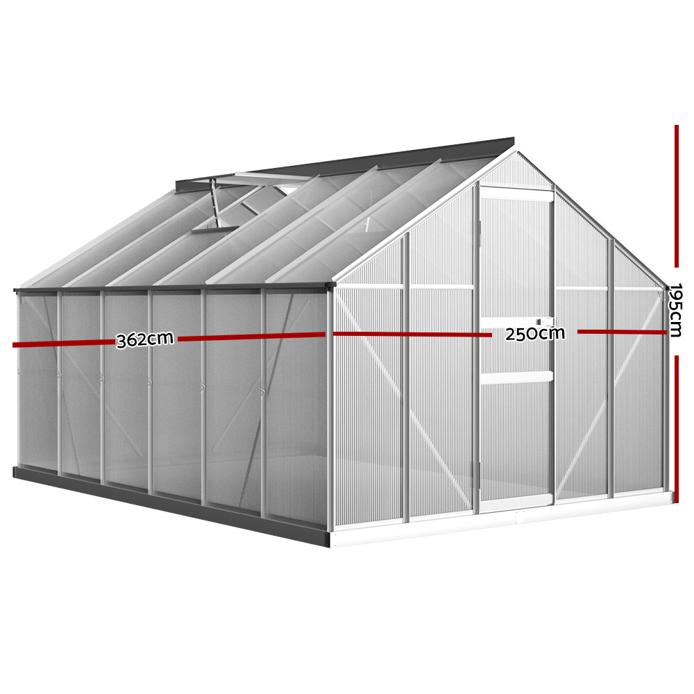 Green Fingers Greenhouse 3.6x2.5x1.95M Aluminium Polycarbonate Green House Garden Shed - Image 2