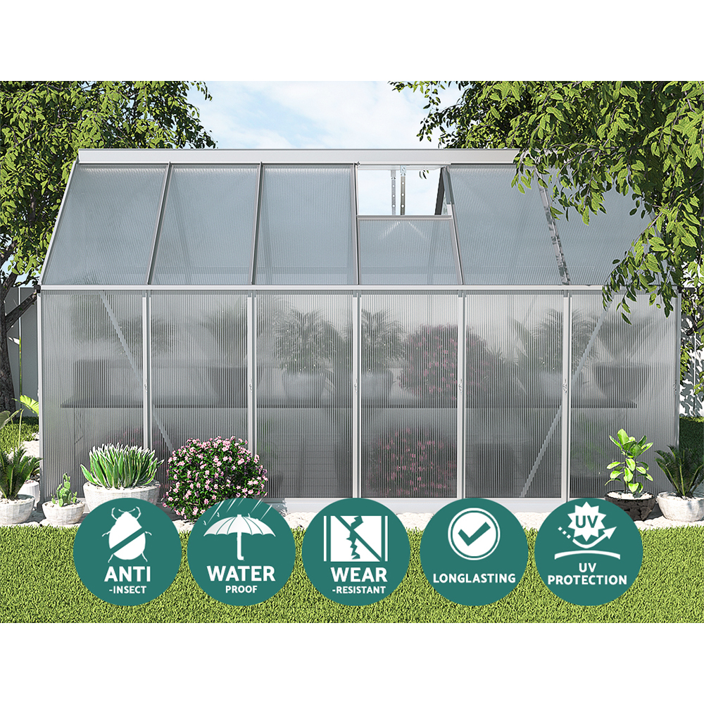 Green Fingers Greenhouse 3.6x2.5x1.95M Aluminium Polycarbonate Green House Garden Shed - Image 5