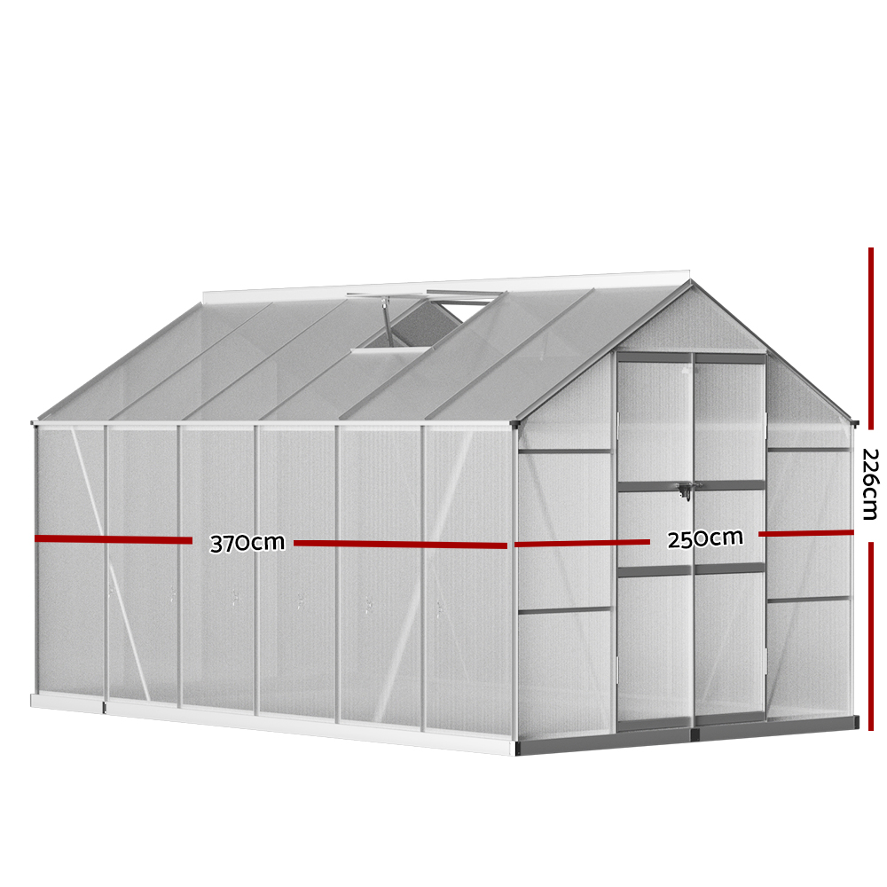 Green Fingers Greenhouse 3.7x2.5x2.26M Double Doors Aluminium Green House Garden Shed - Image 2