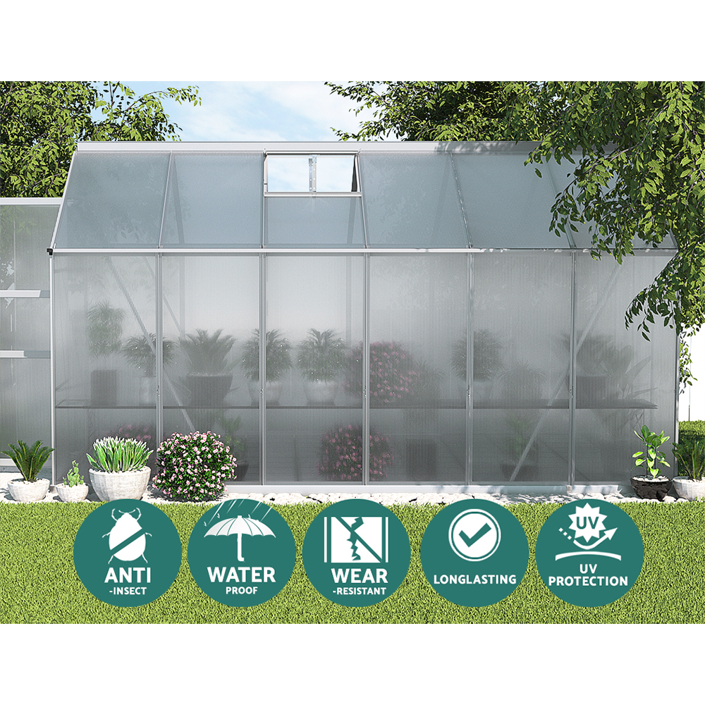 Green Fingers Greenhouse 3.7x2.5x2.26M Double Doors Aluminium Green House Garden Shed - Image 5