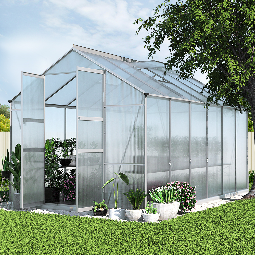Green Fingers Greenhouse 3.7x2.5x2.26M Double Doors Aluminium Green House Garden Shed - Image 8