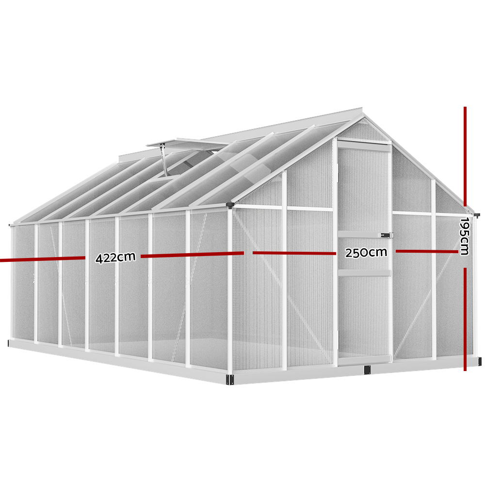 Green Fingers Greenhouse 4.2x2.5x1.95M Aluminium Polycarbonate Green House Garden Shed - Image 2