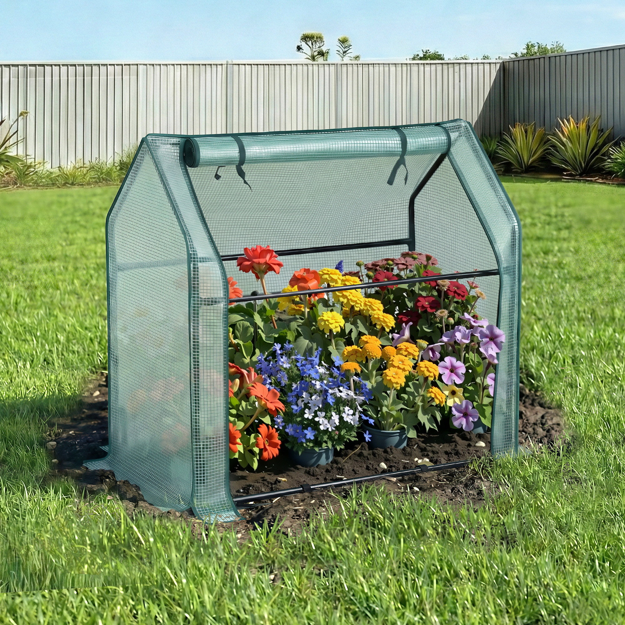 Green Fingers Mini Greenhouse 91x46x84cm Steel Frame PE Cover Outdoor Shelter - Image 1