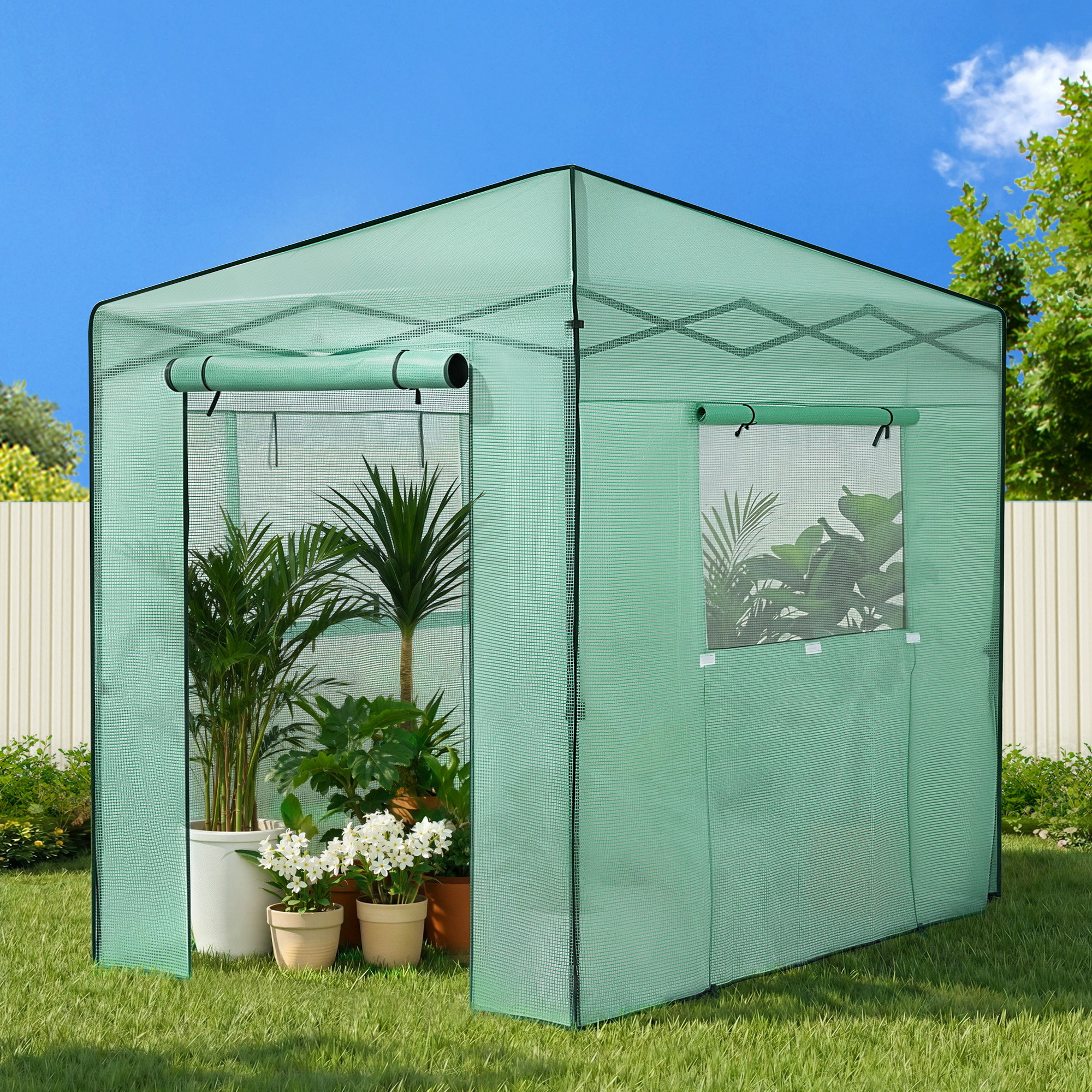 Green Fingers Greenhouse 180x240x240cm Steel Frame PE Cover Outdoor Shelter - Image 1