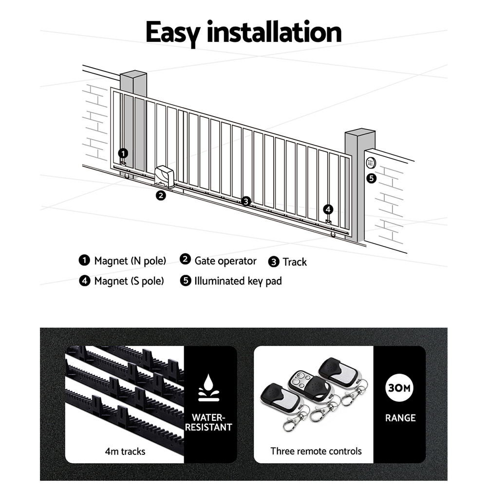 LockMaster Automatic Sliding Gate Opener Kit 40W Solar 4M 600KG - Image 6