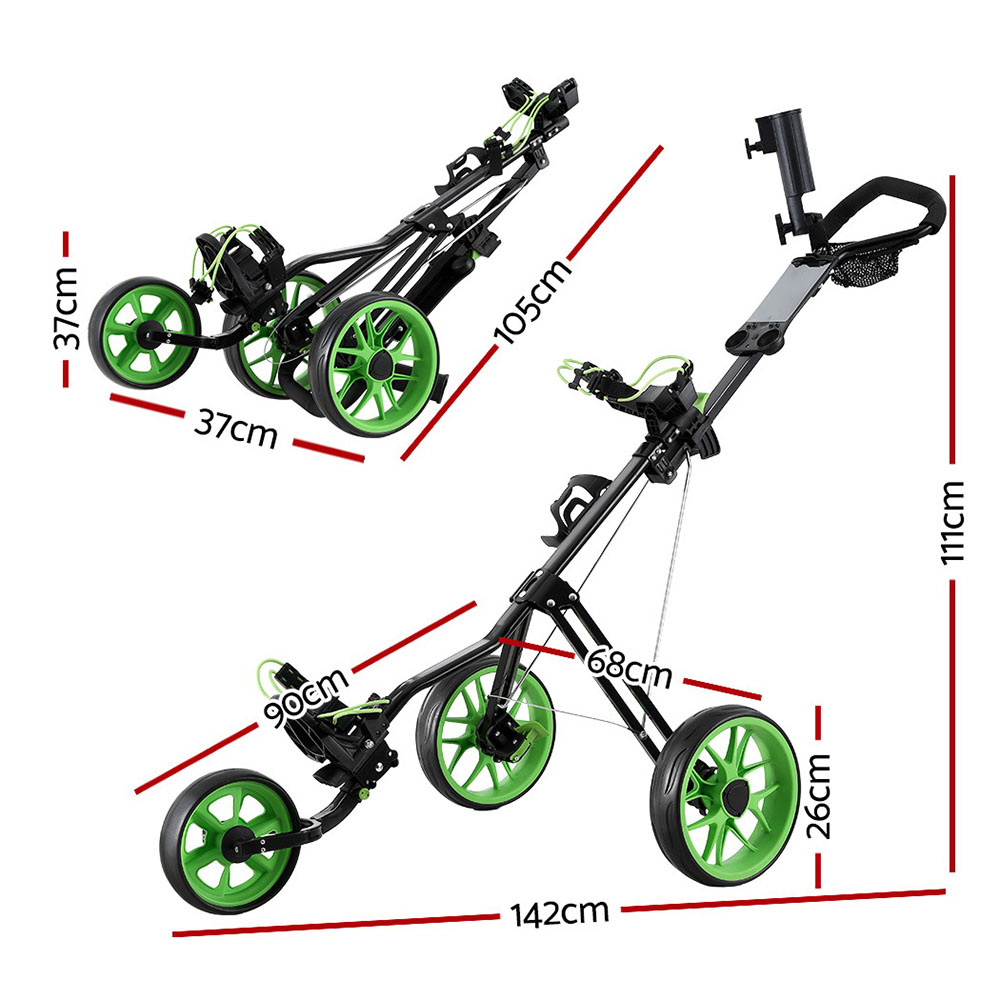 Everfit Golf Buggy Quick Folding Trolley Golf Cart 3 Wheels Height Adjustable - Image 2