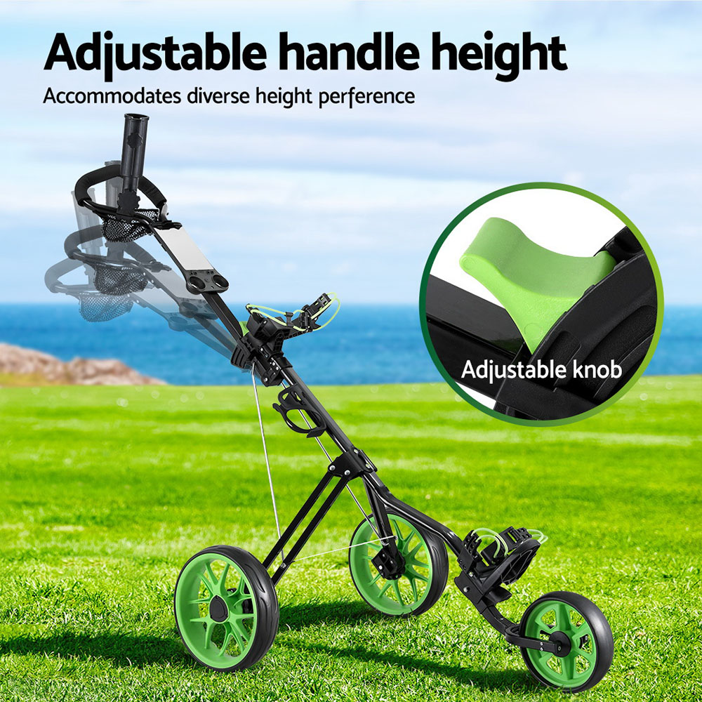 Everfit Golf Buggy Quick Folding Trolley Golf Cart 3 Wheels Height Adjustable - Image 4