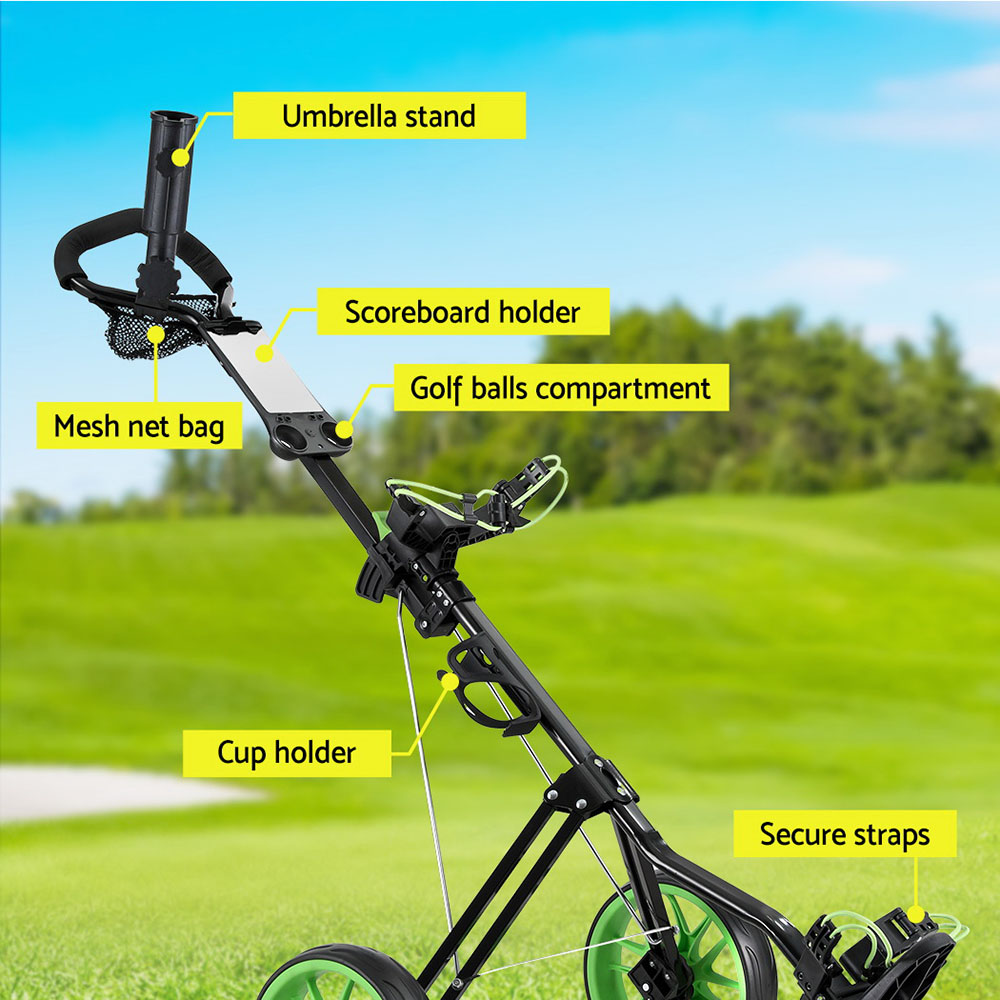 Everfit Golf Buggy Quick Folding Trolley Golf Cart 3 Wheels Height Adjustable - Image 5