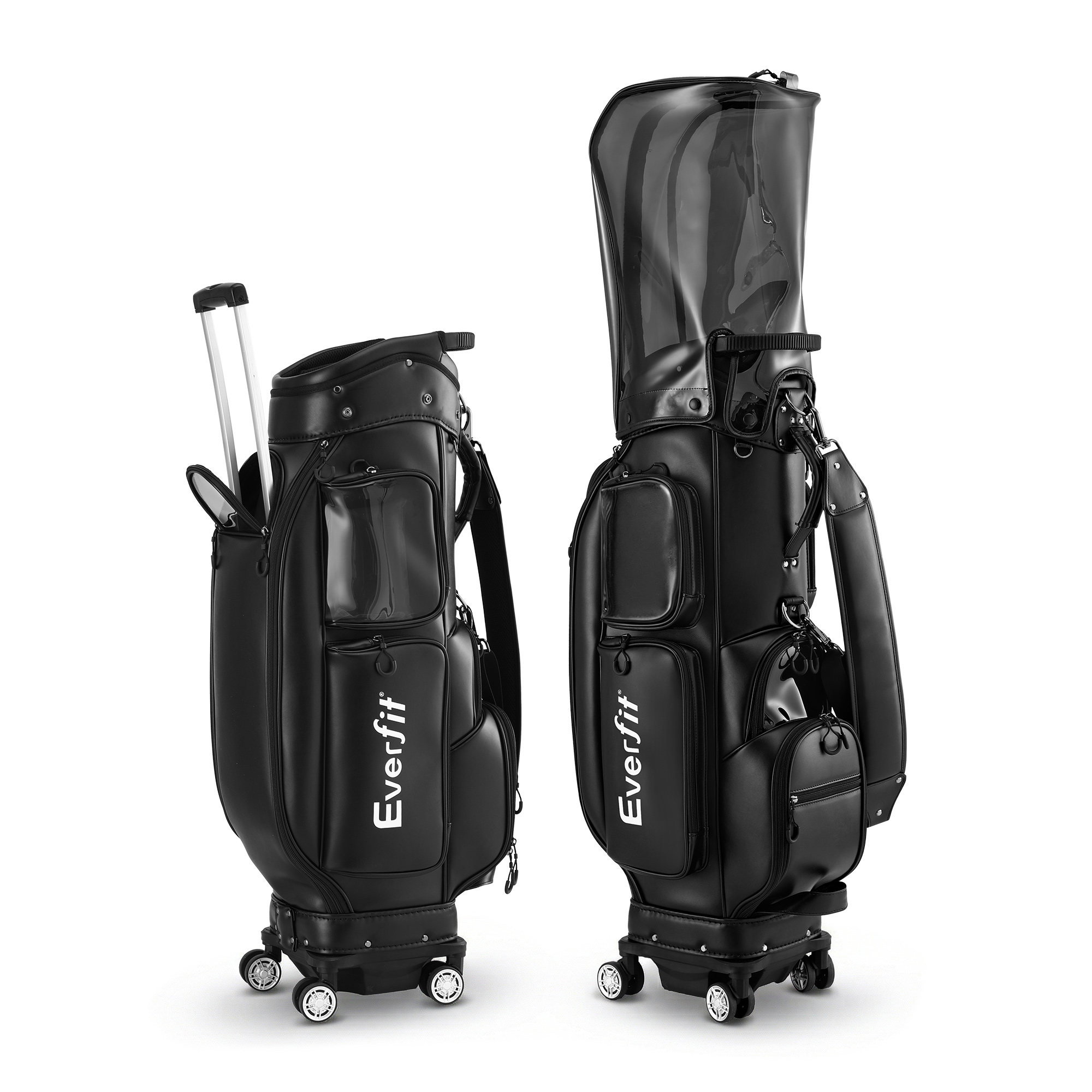 Everfit Golf Cart Bag Rolling Buggy Club Organiser Synthetic Leather Black - Image 1