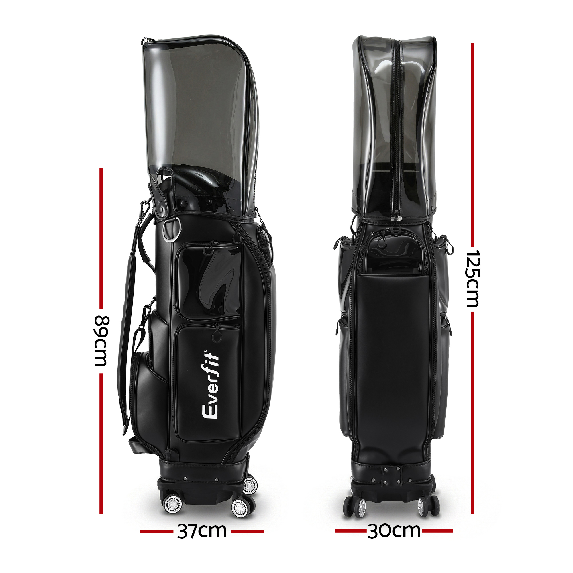 Everfit Golf Cart Bag Rolling Buggy Club Organiser Synthetic Leather Black - Image 2