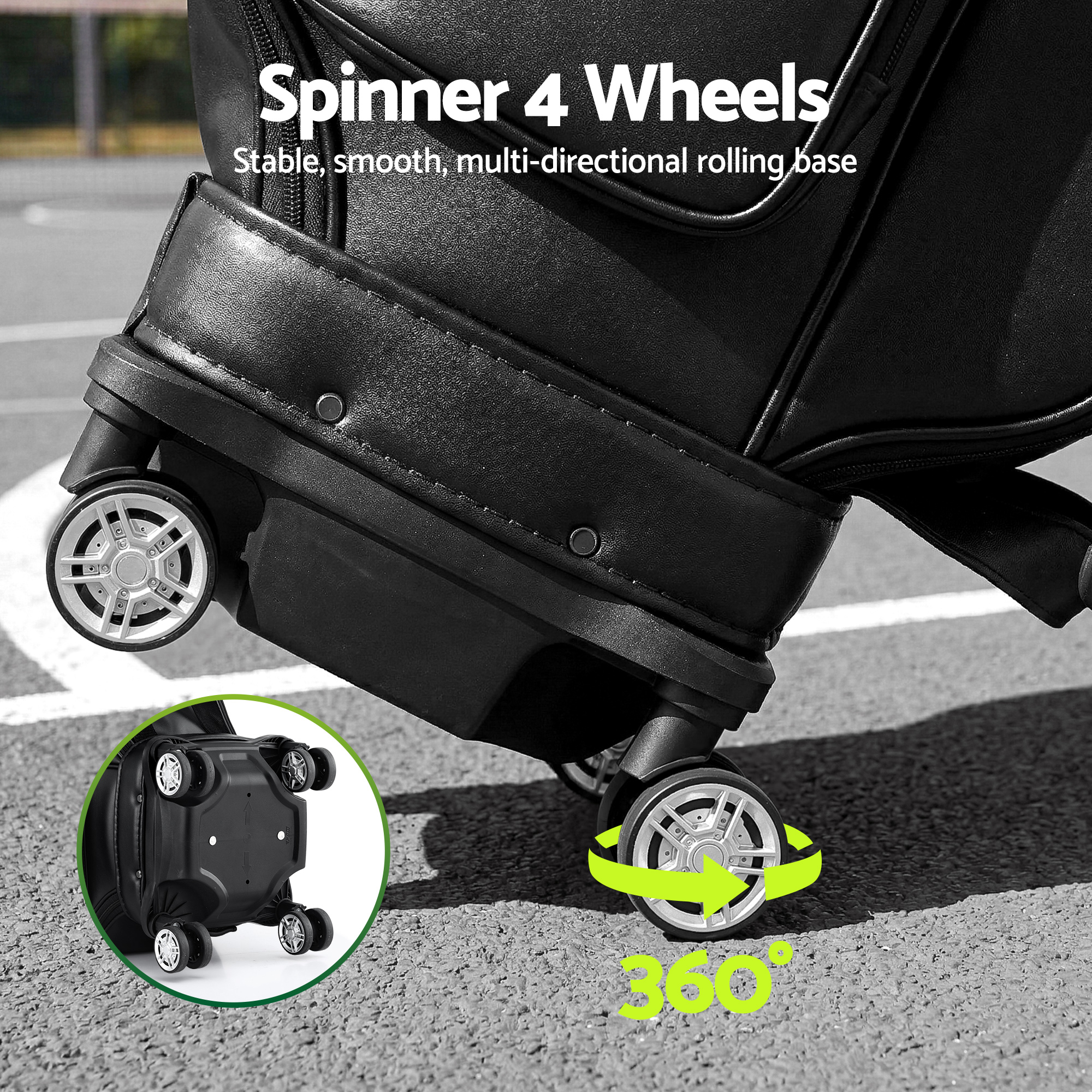 Everfit Golf Cart Bag Rolling Buggy Club Organiser Synthetic Leather Black - Image 5