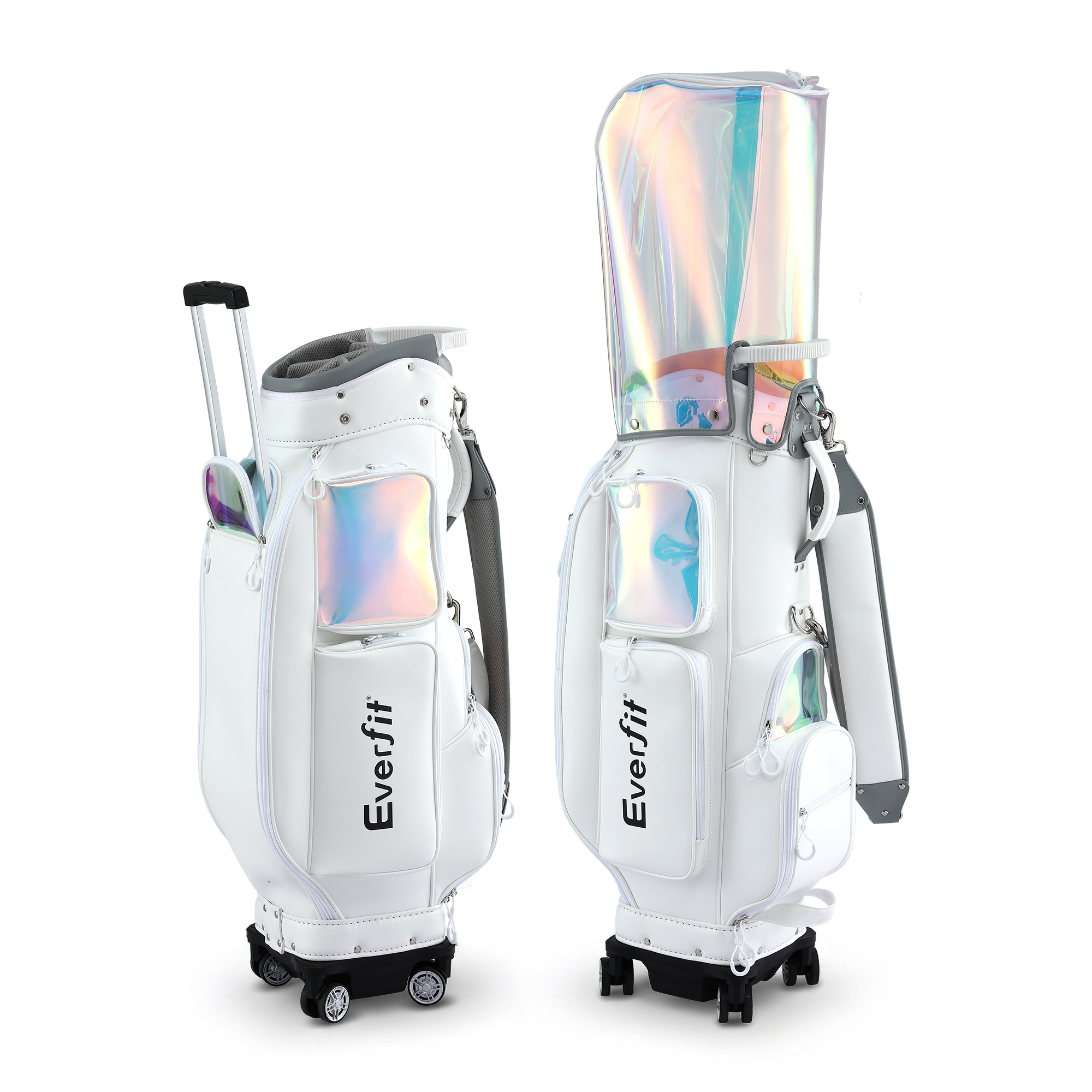 Everfit Golf Cart Bag Rolling Buggy Club Organiser Synthetic Leather White - Image 1