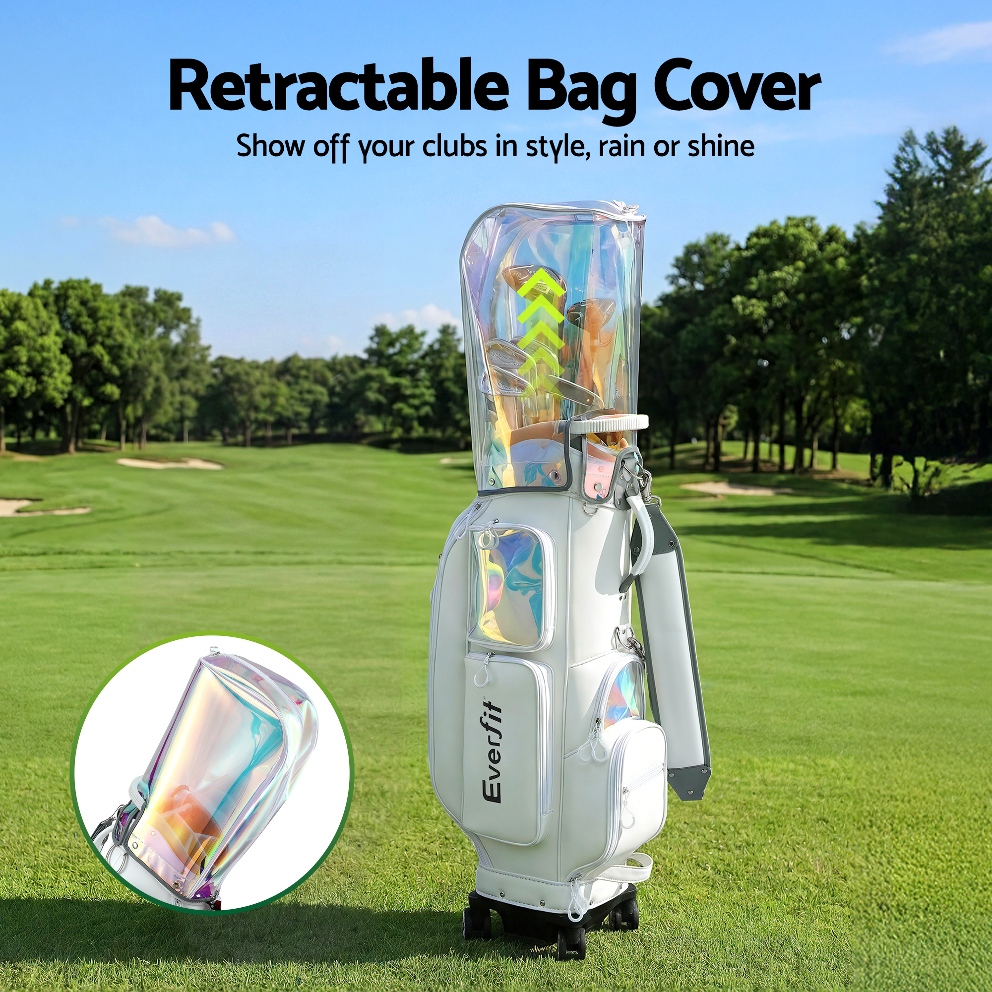 Everfit Golf Cart Bag Rolling Buggy Club Organiser Synthetic Leather White - Image 4