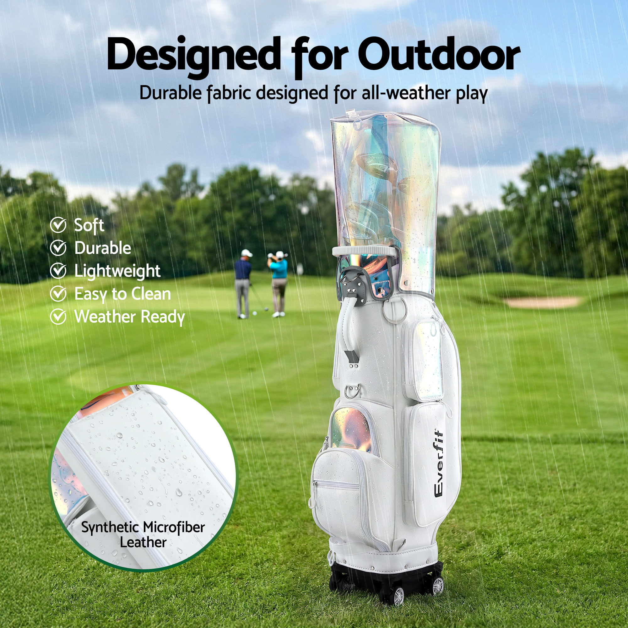 Everfit Golf Cart Bag Rolling Buggy Club Organiser Synthetic Leather White - Image 6