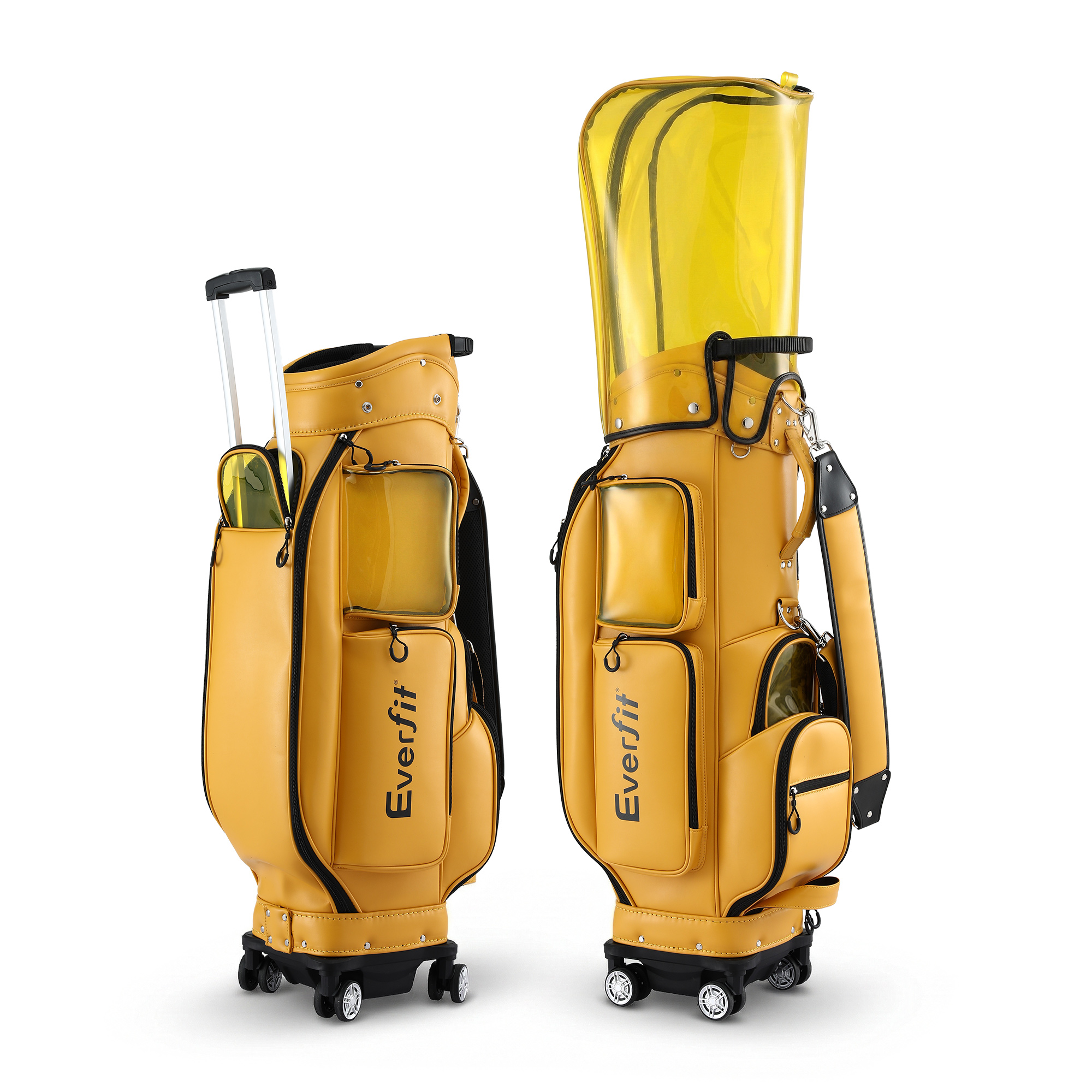 Everfit Golf Cart Bag Rolling Buggy Club Organiser Synthetic Leather Yellow - Image 1