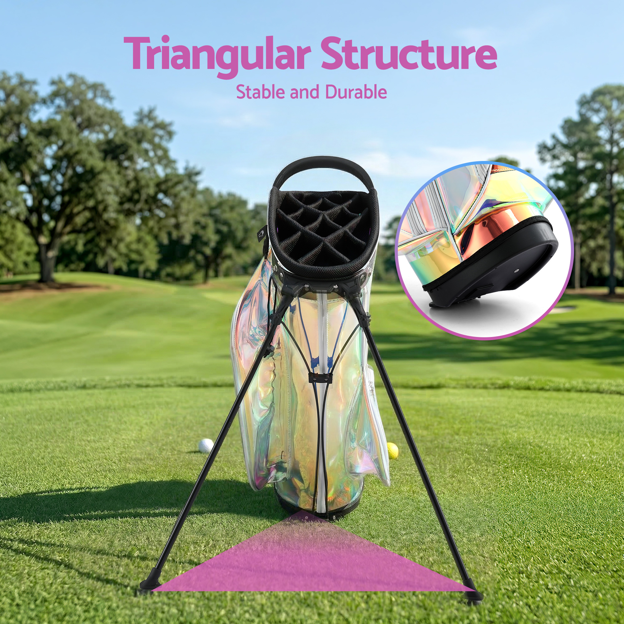 Everfit Golf Stand Bag Lightweight Carry Bag Dual Strap Club Divider Holographic - Image 5