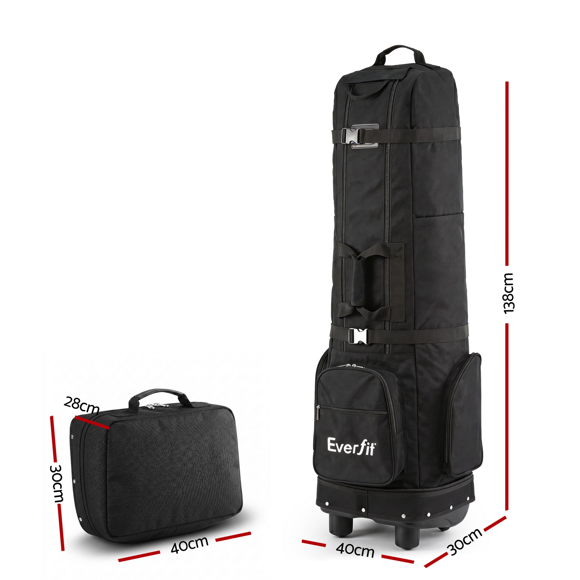 Everfit Golf Travel Bag Flight Cover Foldable Soft Case Wheels Black - Image 2