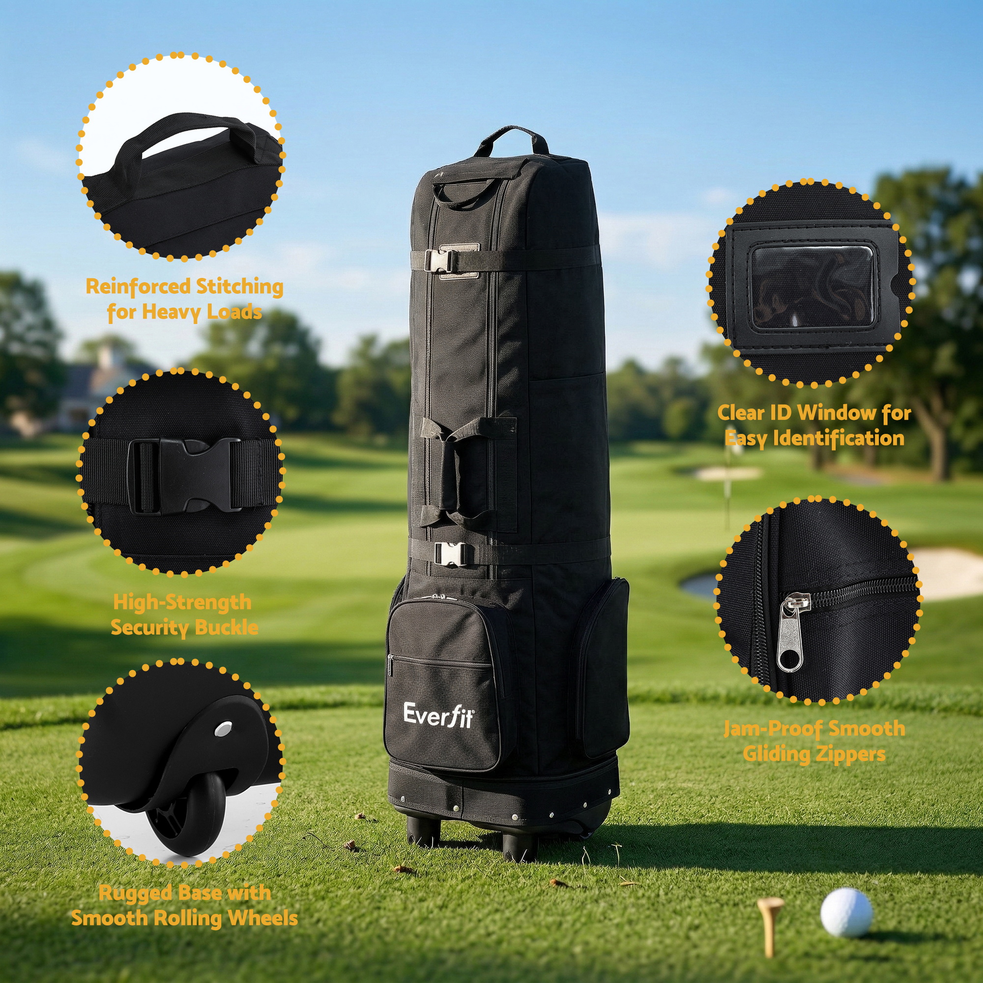 Everfit Golf Travel Bag Flight Cover Foldable Soft Case Wheels Black - Image 8