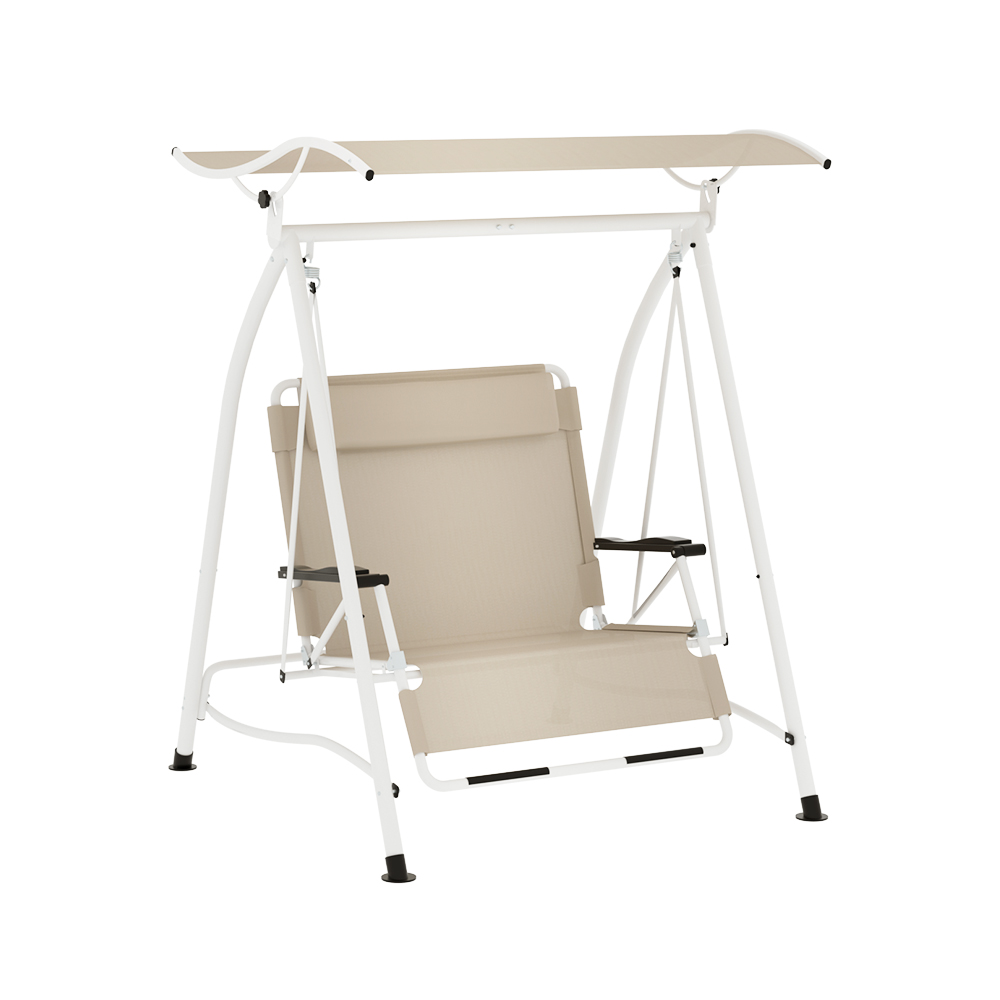 Gardeon Outdoor Swing Chair Garden Lounger Furniture Canopy 2 Seater Beige - Image 1