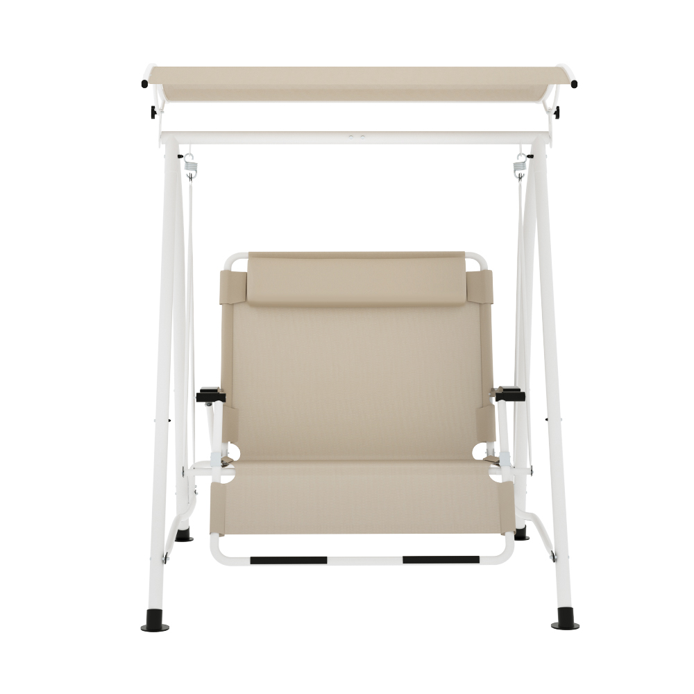 Gardeon Outdoor Swing Chair Garden Lounger Furniture Canopy 2 Seater Beige - Image 3