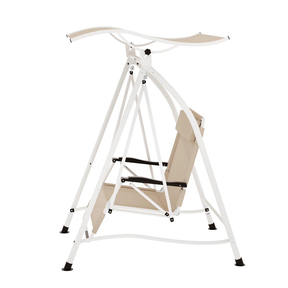 Gardeon Outdoor Swing Chair Garden Lounger Furniture Canopy 2 Seater Beige - Image 4