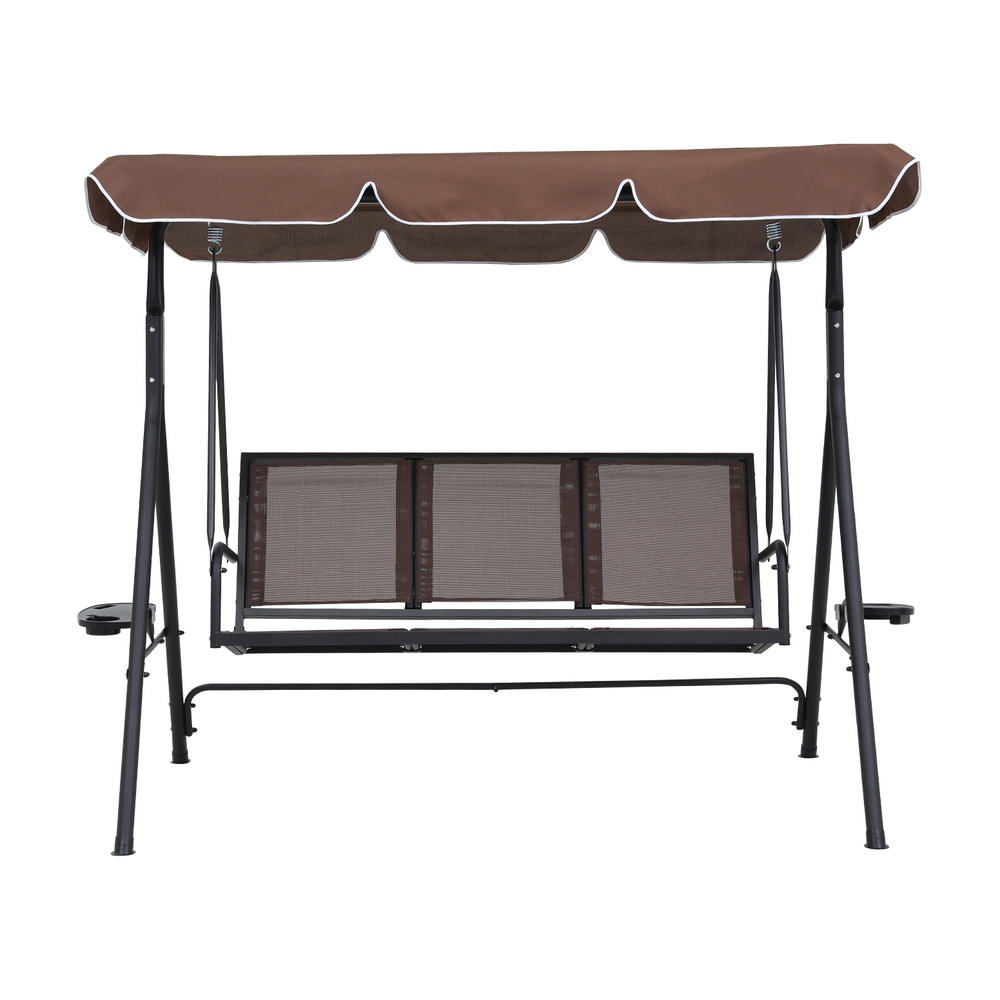 Gardeon Outdoor Swing Chair Garden Chair Canopy Cup Holder 3 Seater Brown - Image 2