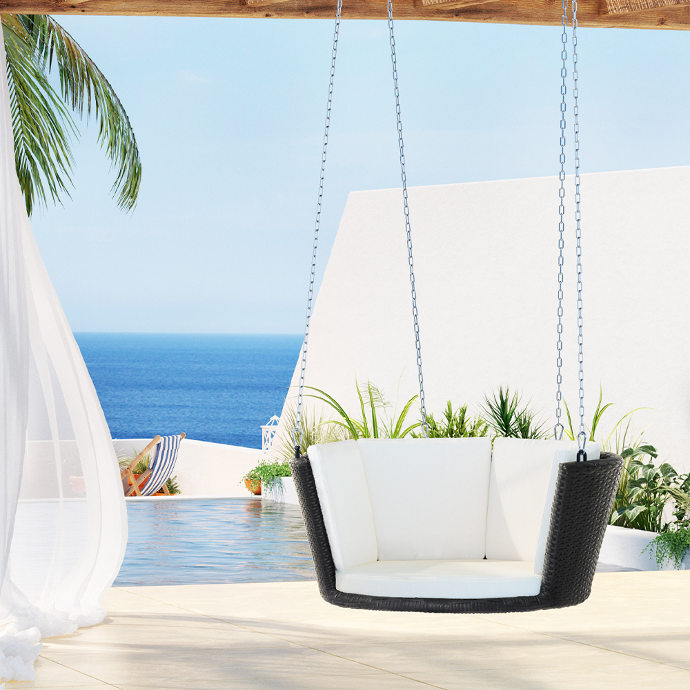 Gardeon Rattan Porch Swing Chair With Chain Cushion Outdoor Furniture Black - Image 1