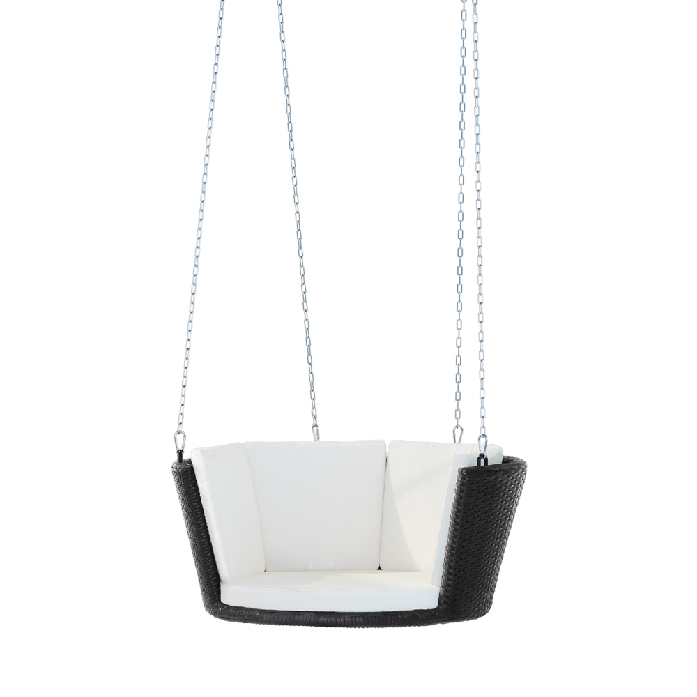 Gardeon Rattan Porch Swing Chair With Chain Cushion Outdoor Furniture Black - Image 5