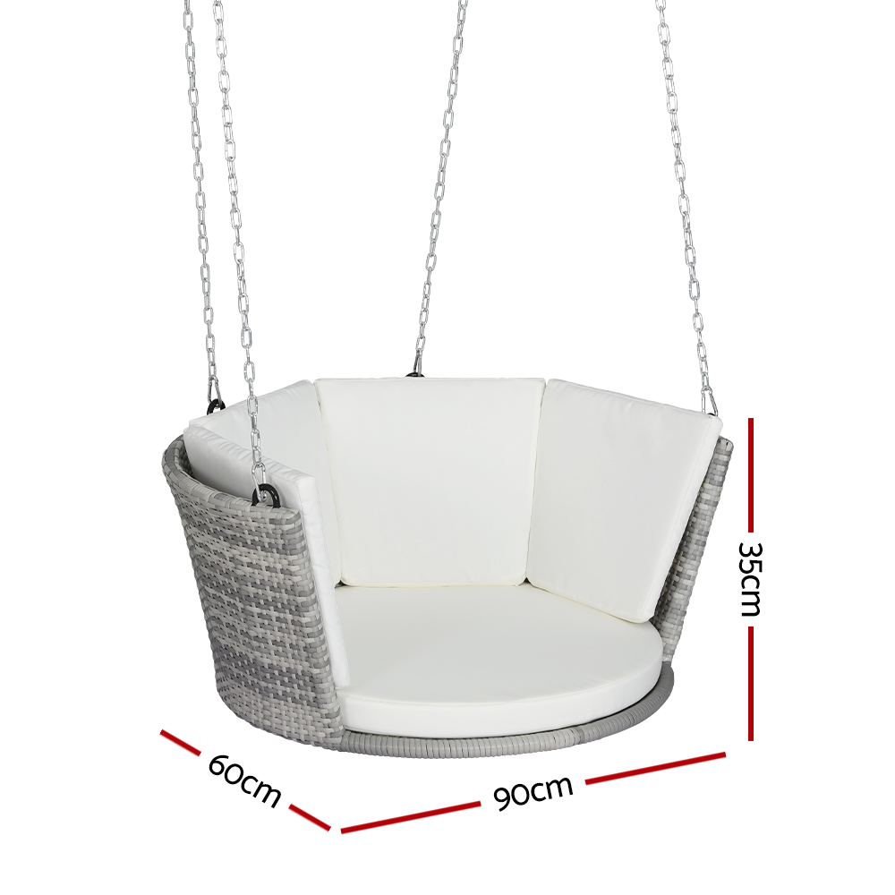 Gardeon Rattan Porch Swing Chair With Chain Cushion Outdoor Furniture Grey - Image 2