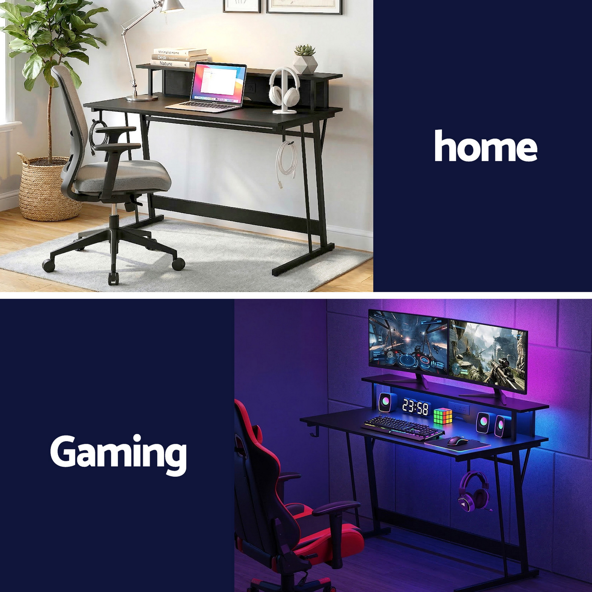 Artiss Gaming Desk with LED Lights Computer Desk Table with Monitor Shelf Power 120cm - Image 7