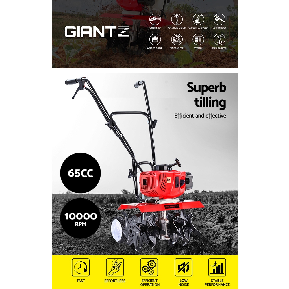 Giantz 65CC Tiller Garden Cultivator Rototiller 6 Blades Soil Plower Rotary Hoe - Image 4