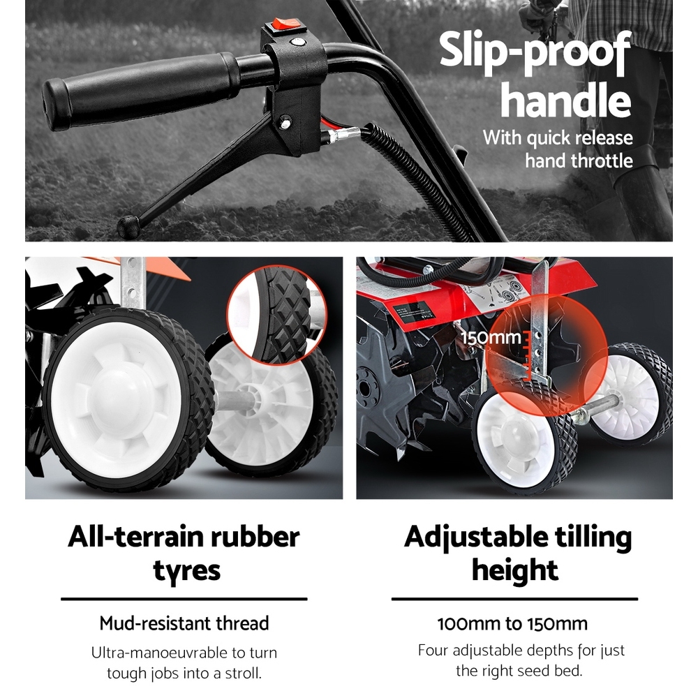 Giantz 65CC Tiller Garden Cultivator Rototiller 6 Blades Soil Plower Rotary Hoe - Image 6