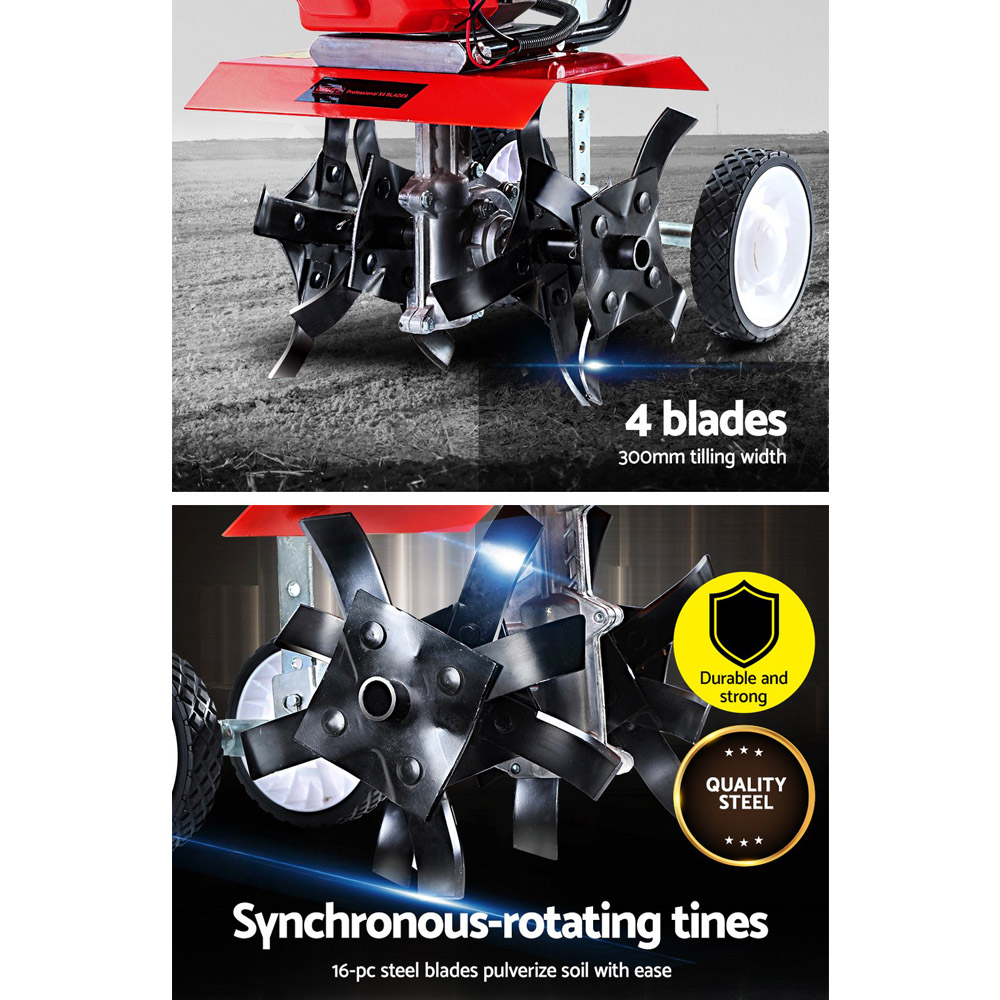 Giantz 65CC Tiller Rototiller Garden Cultivator 4 Blades Soil Power Rotary Hoe - Image 5