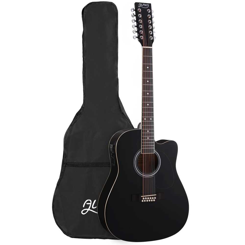 Alpha 42 Inch Acoustic Guitar 12 Strings w/ Equaliser Electric Output Jack Black - Image 1