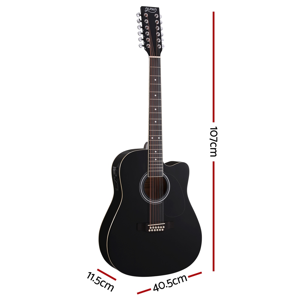 Alpha 42 Inch Acoustic Guitar 12 Strings w/ Equaliser Electric Output Jack Black - Image 2
