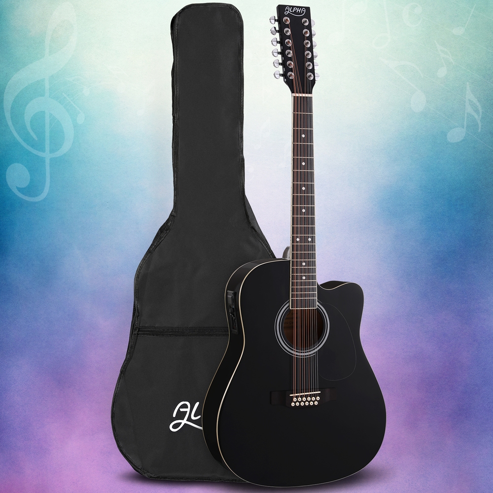 Alpha 42 Inch Acoustic Guitar 12 Strings w/ Equaliser Electric Output Jack Black - Image 4