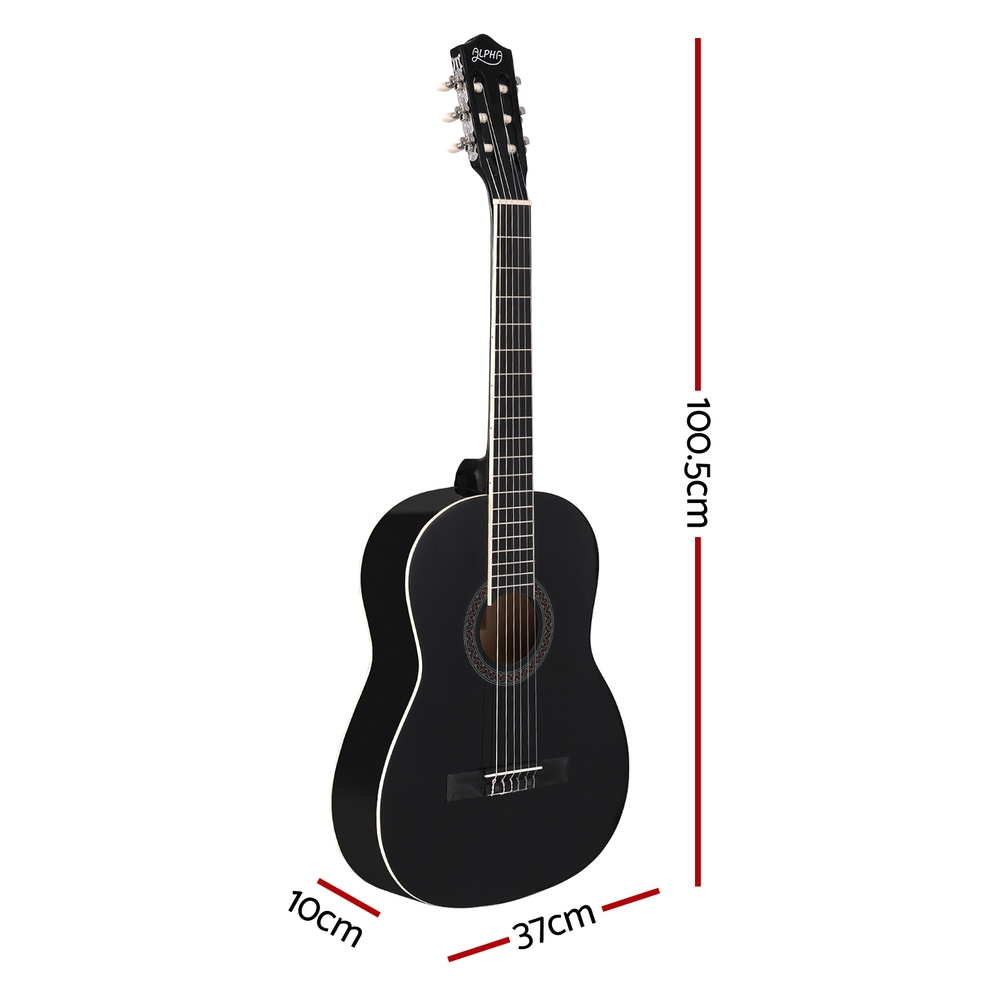 Alpha 39 Inch Classical Guitar Wooden Body Nylon String Beginner Gift Black - Image 2